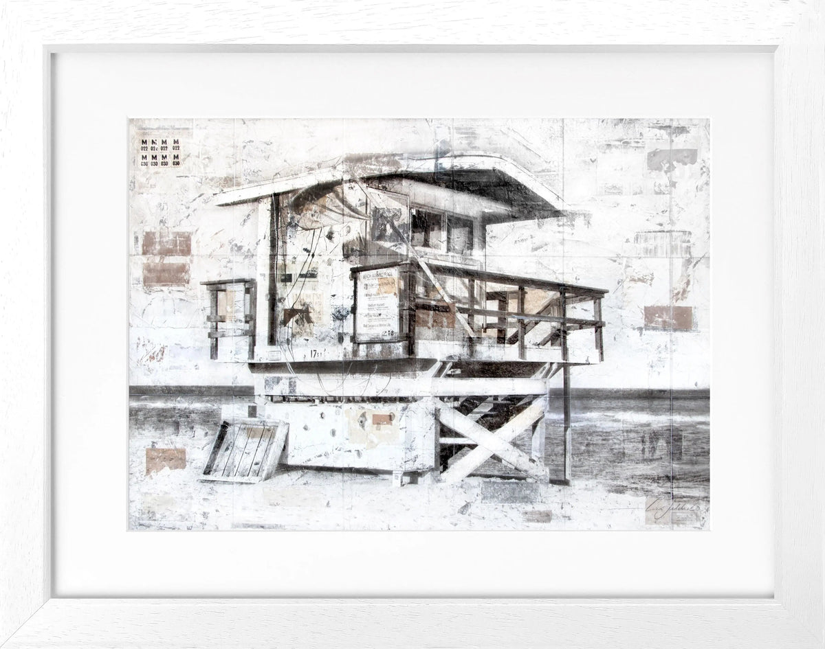 Poster mit Rahmen 'Lifeguard' von Cosman-Photocollection, Florida Miami Beach, Schwarz, 31x25cm.
