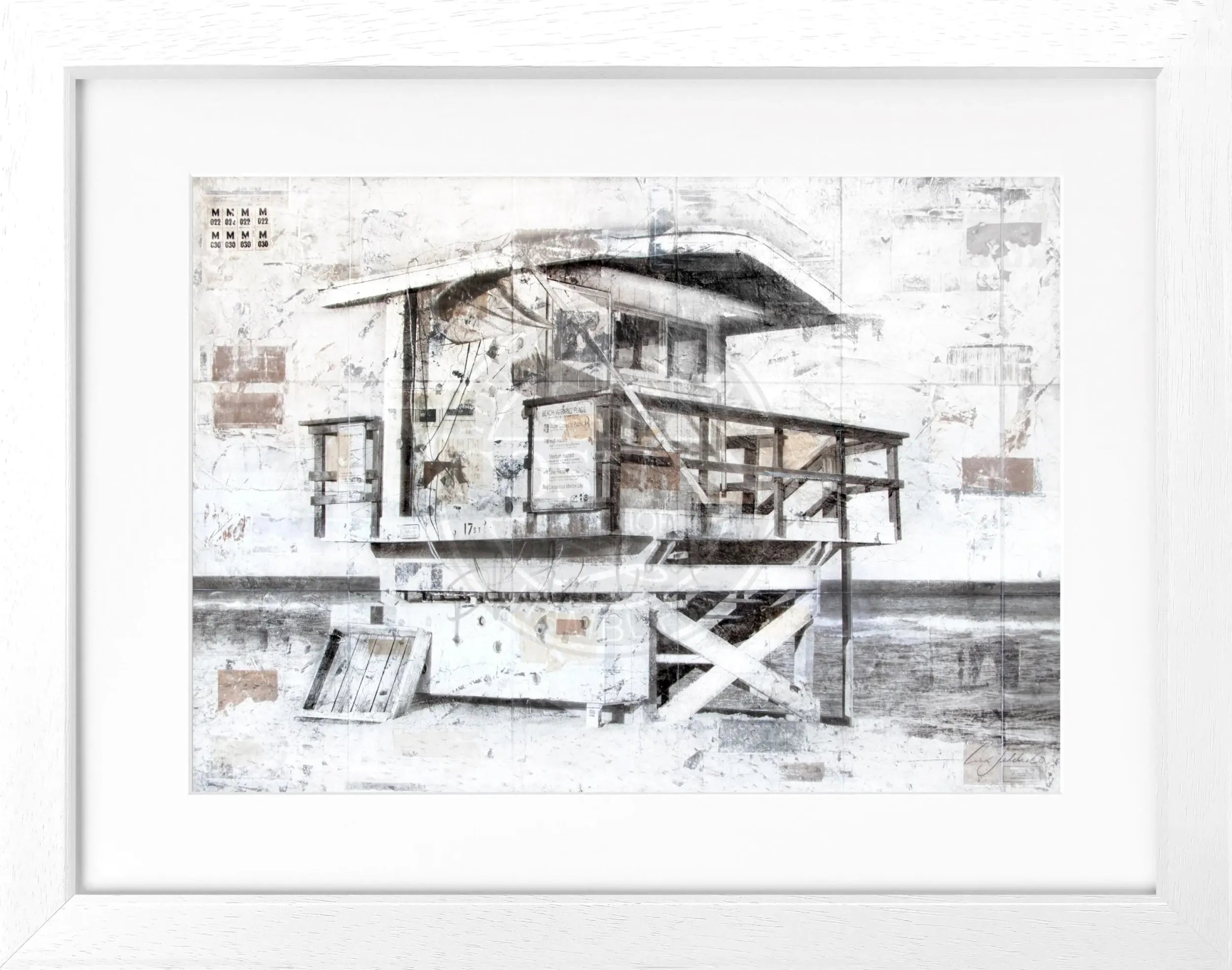 Poster mit Rahmen 'Lifeguard' von Cosman-Photocollection, Florida Miami Beach, Schwarz, 31x25cm.