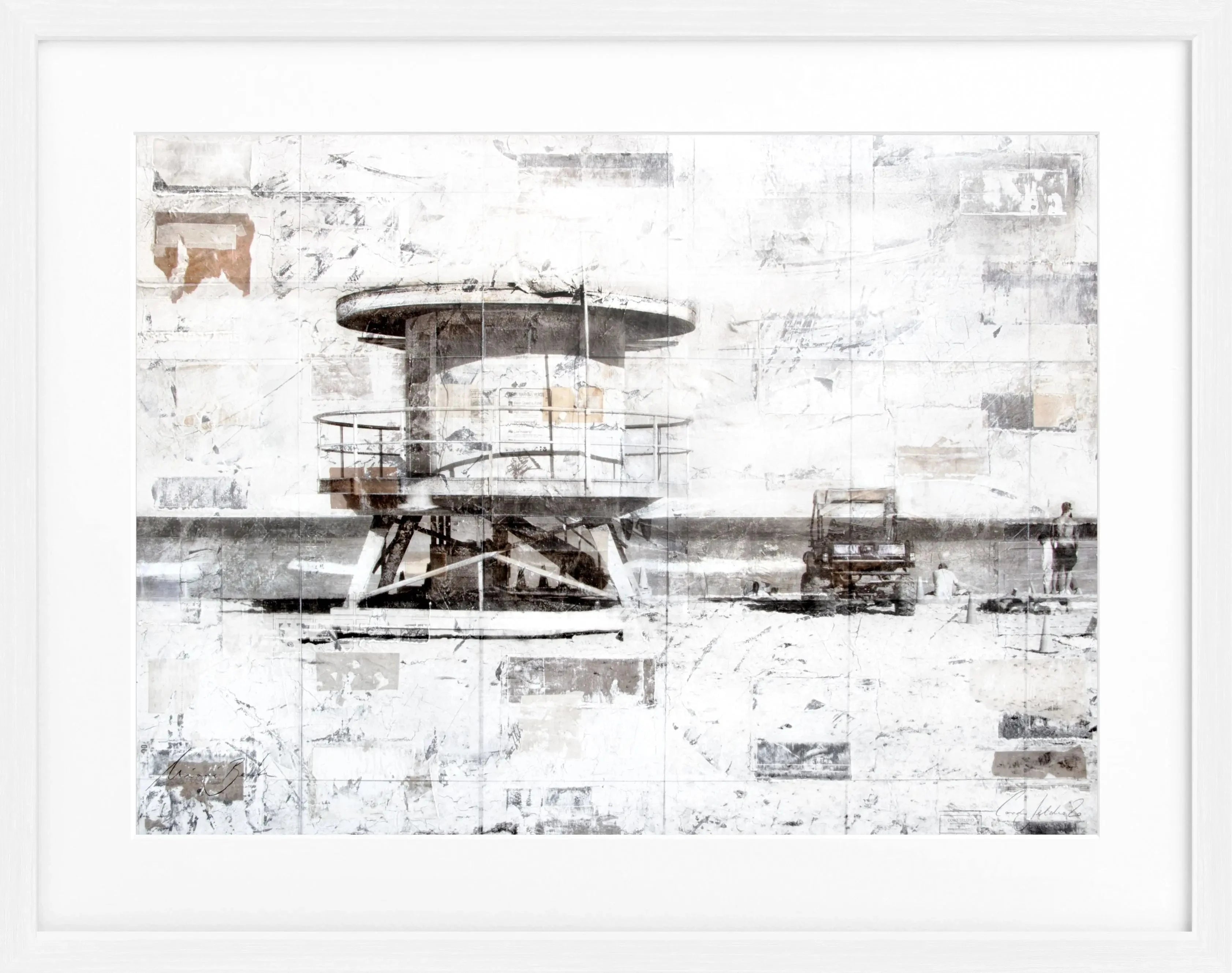 Poster mit Rahmen "Lifeguard" von Cosman-Photocollection, Florida Miami Beach, Schwarz, 31x25 cm