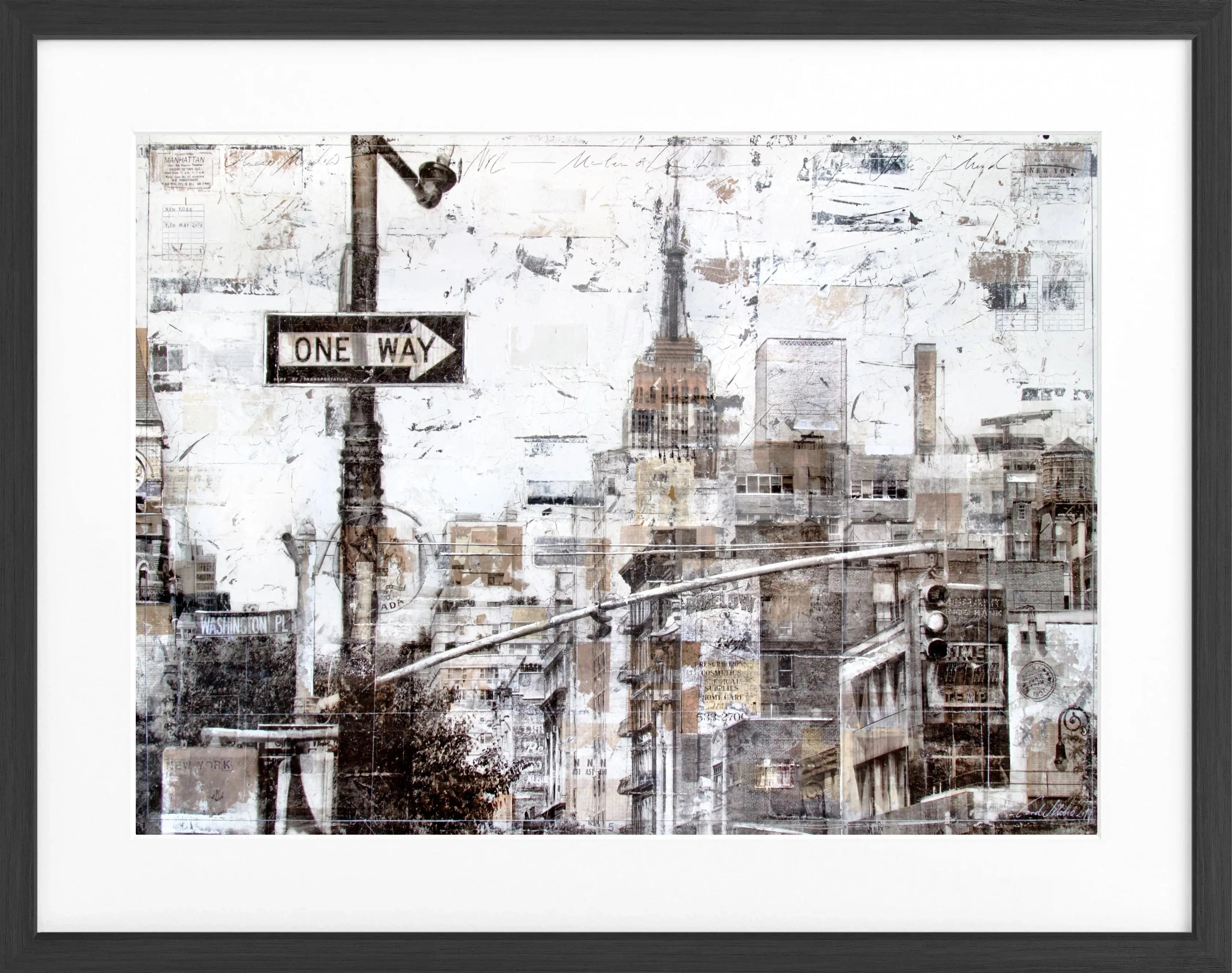 Schwarz-weißer Poster mit Rahmen von New York 'ONE WAY' von Cosman-Photocollection, 31x25 cm, urbanes Stadtmotiv