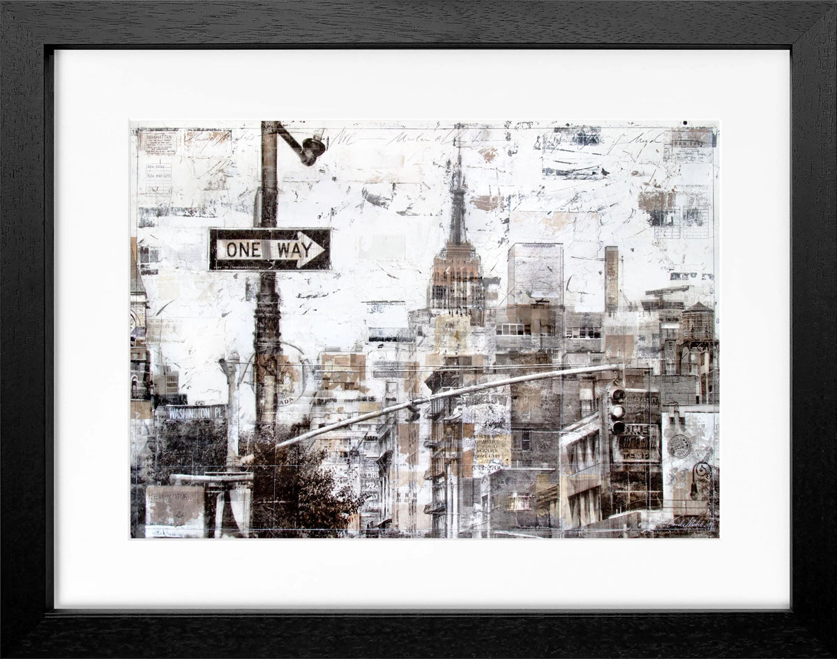 Schwarzer Poster mit Rahmen, New York ’ONE WAY’ Motiv, von Cosman-Photocollection, 31x25cm, stilvolle Wanddekoration