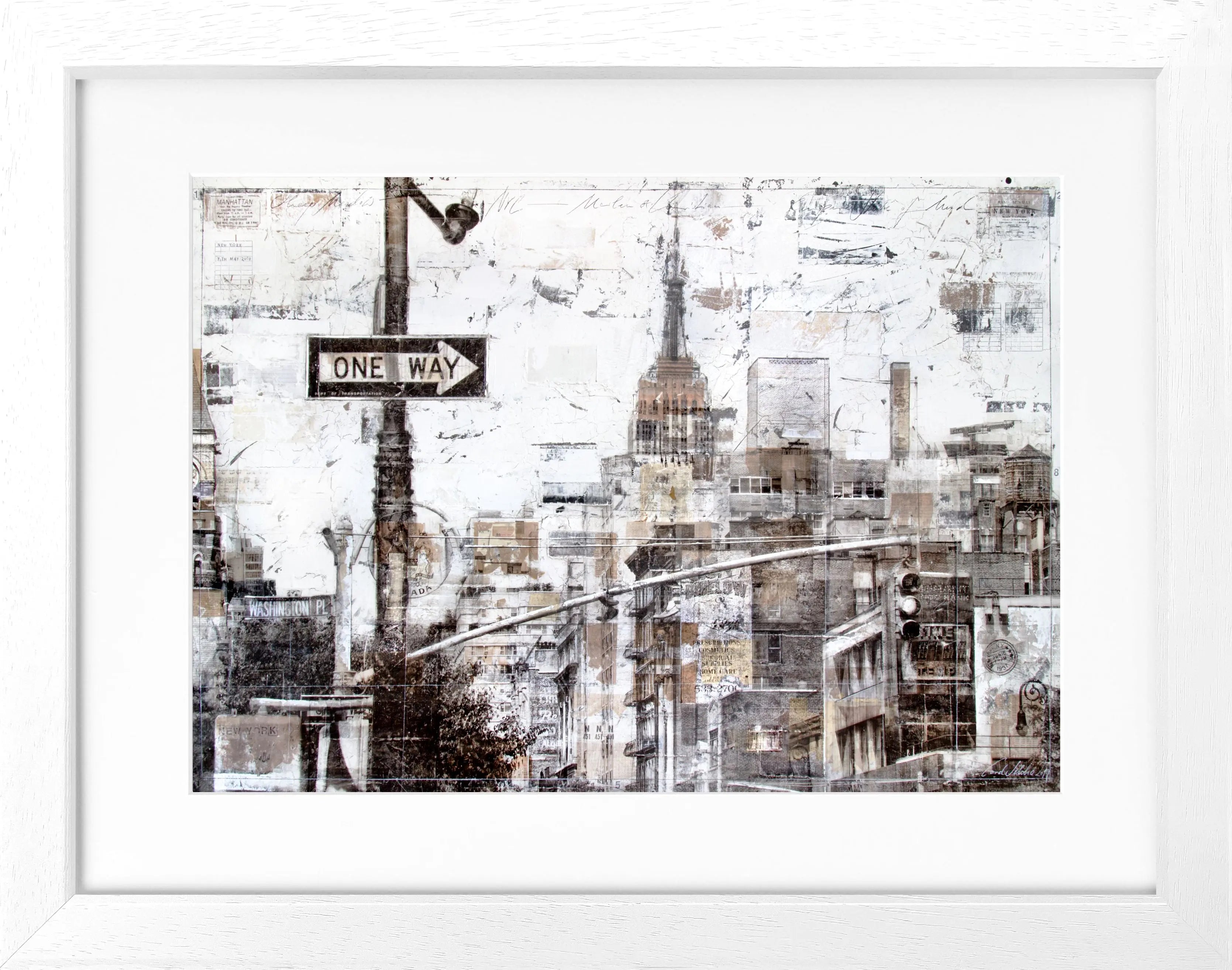 Schwarzer Poster mit Rahmen, New York 'ONE WAY' Design, von Cosman-Photocollection, 31x25 cm, stilvolle Wanddekoration