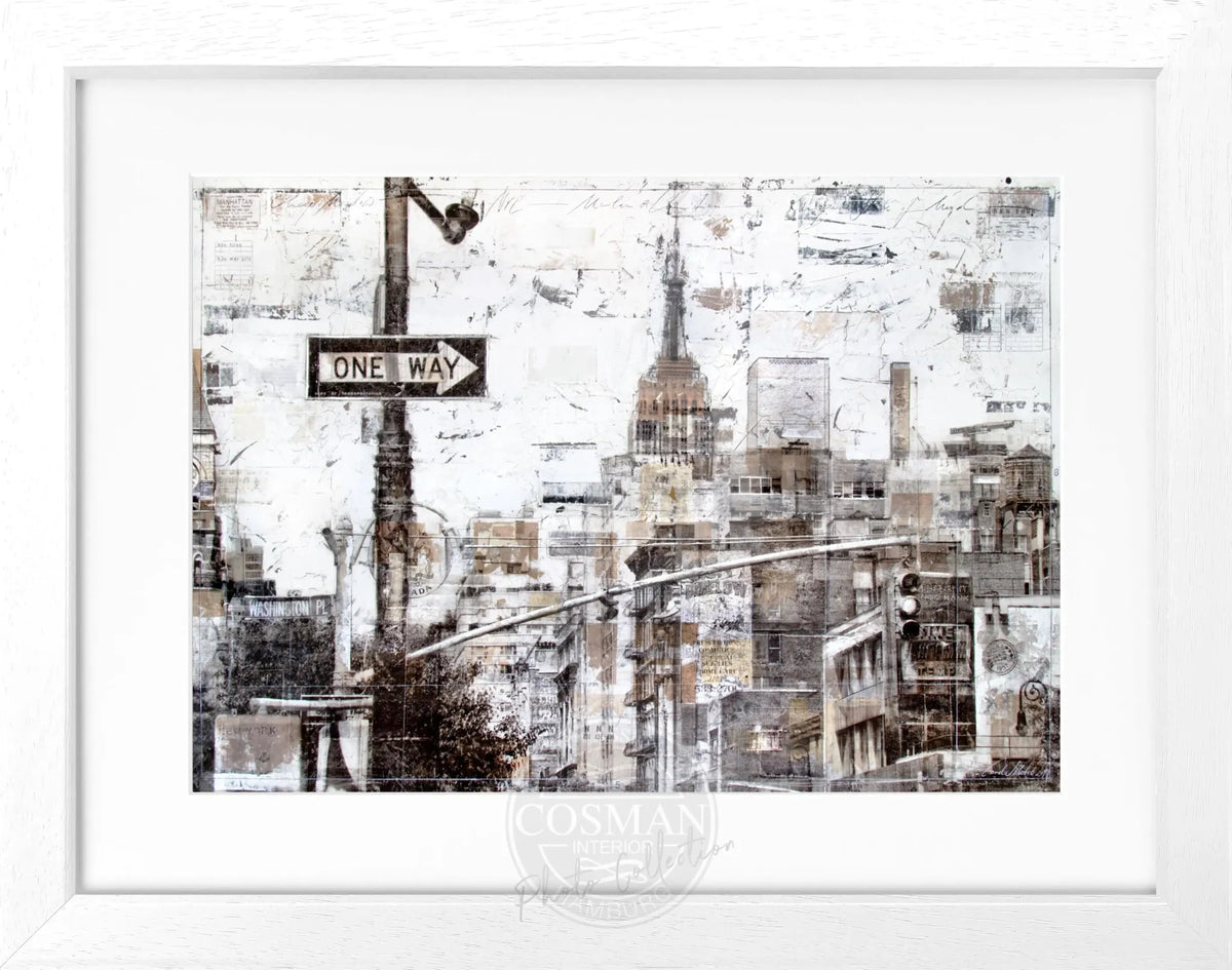 Schwarzer Poster mit Rahmen, New York 'ONE WAY' Design, von Cosman-Photocollection, 31x25 cm, stilvolle Wanddekoration
