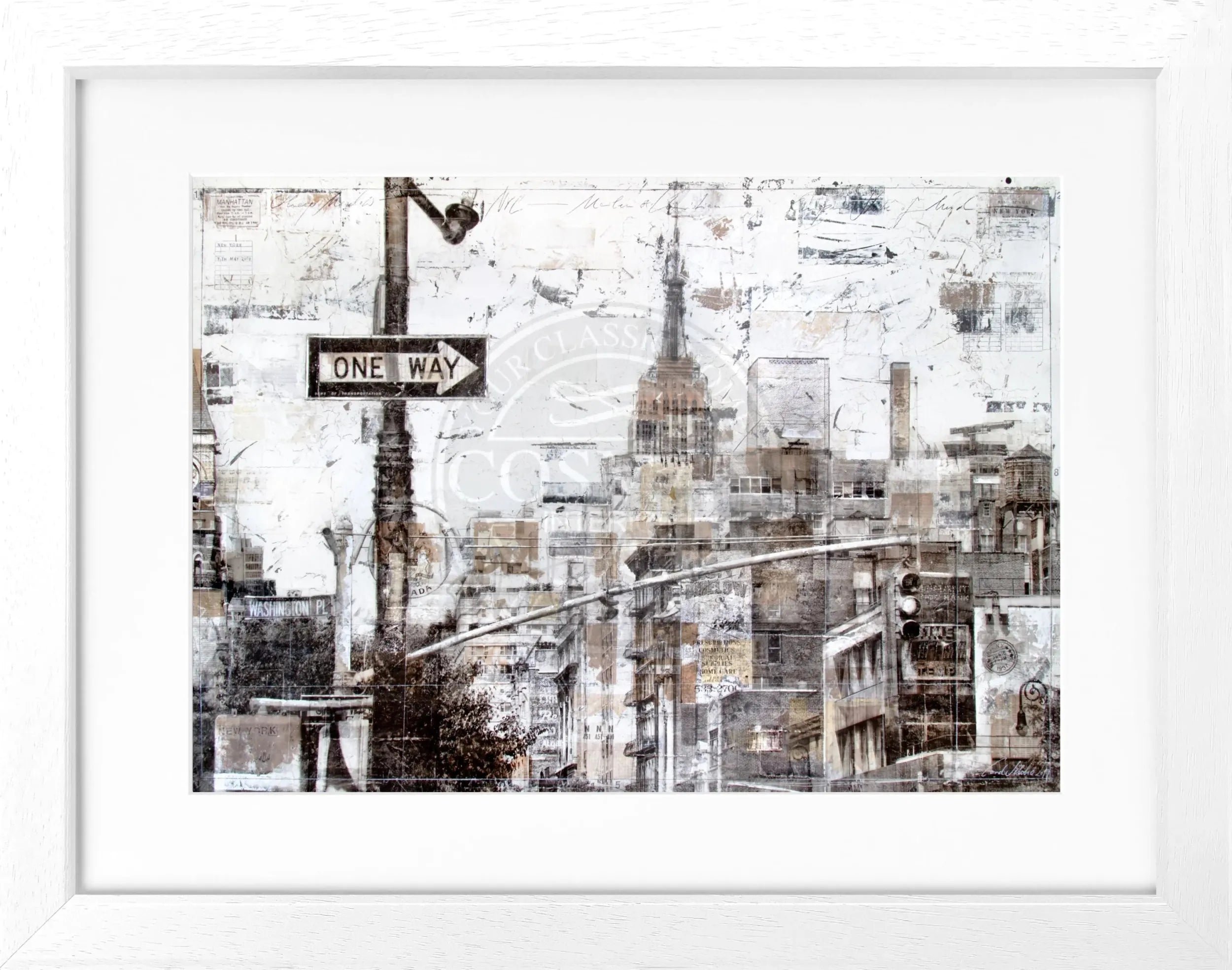 Schwarzer Poster mit Rahmen, New York 'ONE WAY' Design, von Cosman-Photocollection, 31x25 cm, stilvolle Wanddekoration