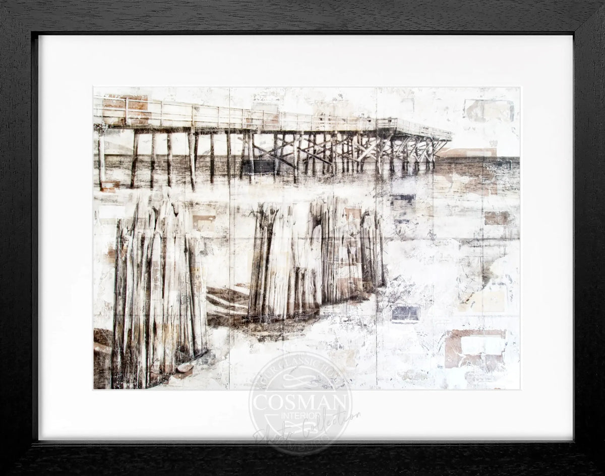 Schwarzes Poster mit Rahmen, Pier Kalifornien, von Cosman-Photocollection, 31x25cm, Wanddekoration, maritime Landschaft