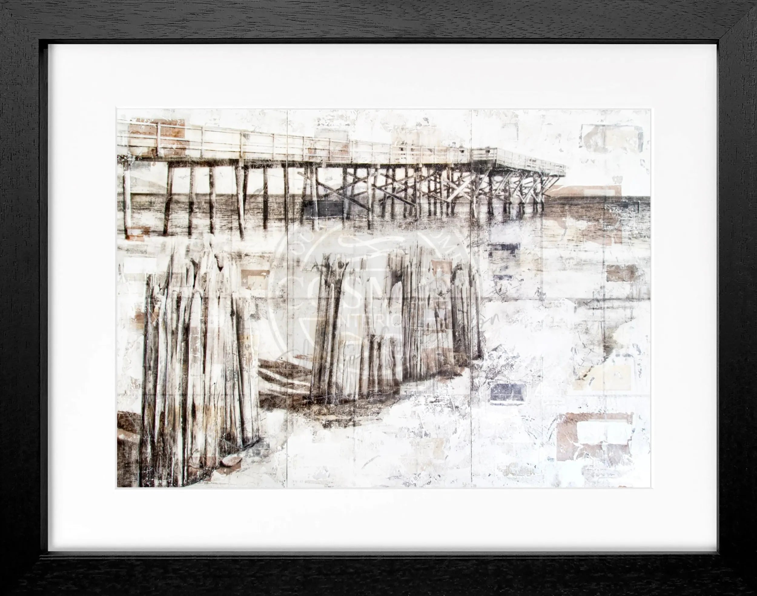 Schwarzes Poster mit Rahmen, Pier Kalifornien, von Cosman-Photocollection, 31x25cm, Wanddekoration, maritime Landschaft
