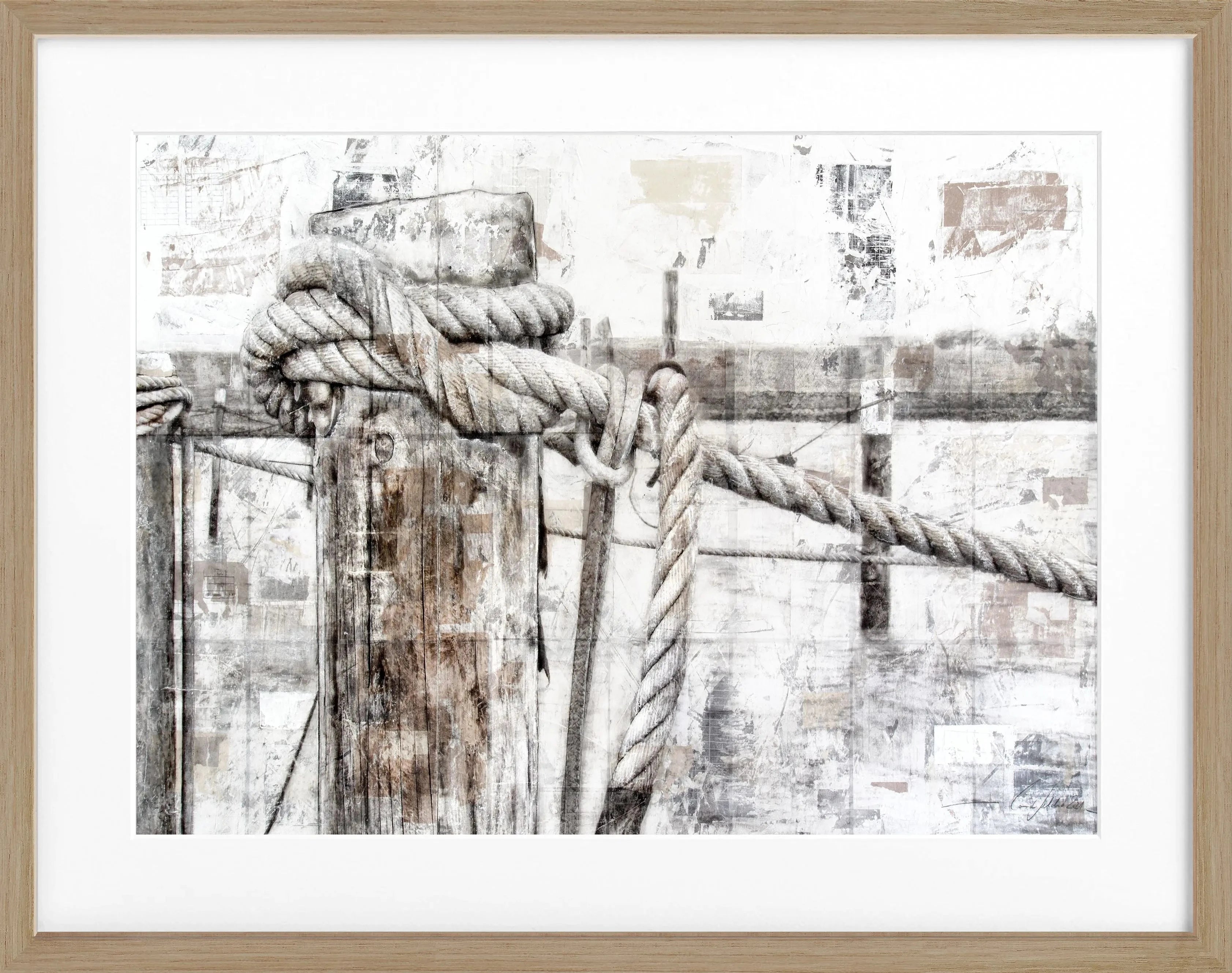 Schwarzweißer Poster mit Rahmen ’Poller’ Sylt von Cosman-Photocollection, 31x25 cm, Wanddekoration mit maritimen Motiv