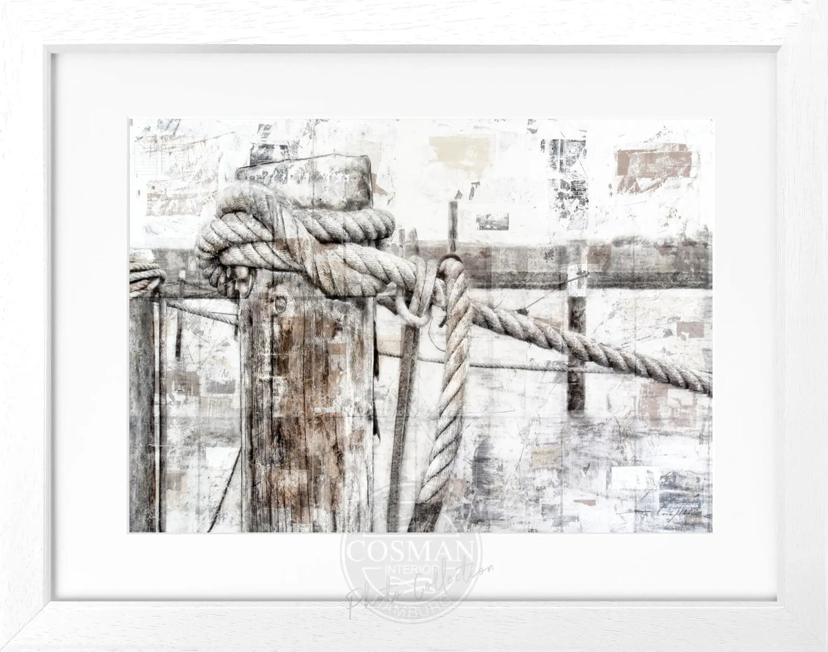 Schwarzweiß-Poster mit Rahmen ’Poller’ Sylt von Cosman-Photocollection, 31x25 cm, Wanddekoration mit Meeresmotiven