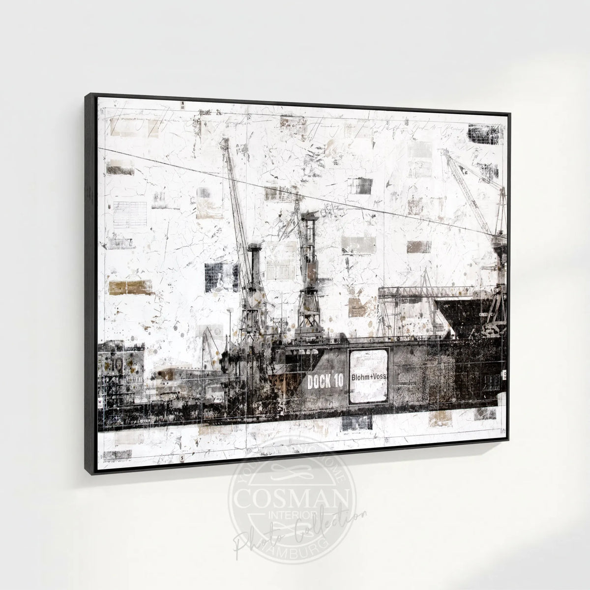 Hochwertiges Wandbild GM09 Hamburg Dock 10 auf Leinwand mit Schattenfuge von Cosman-Photocollection, 125x95 cm, urbanes Hafenmotiv