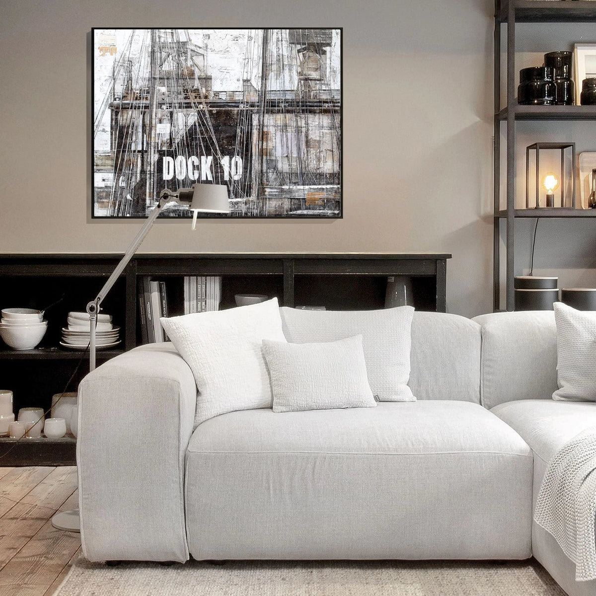 Wandbild GM85 Hamburg Dock 10 von Cosman-Photocollection, Druck auf Leinwand mit Schattenfuge, schwarz, 125x95 cm