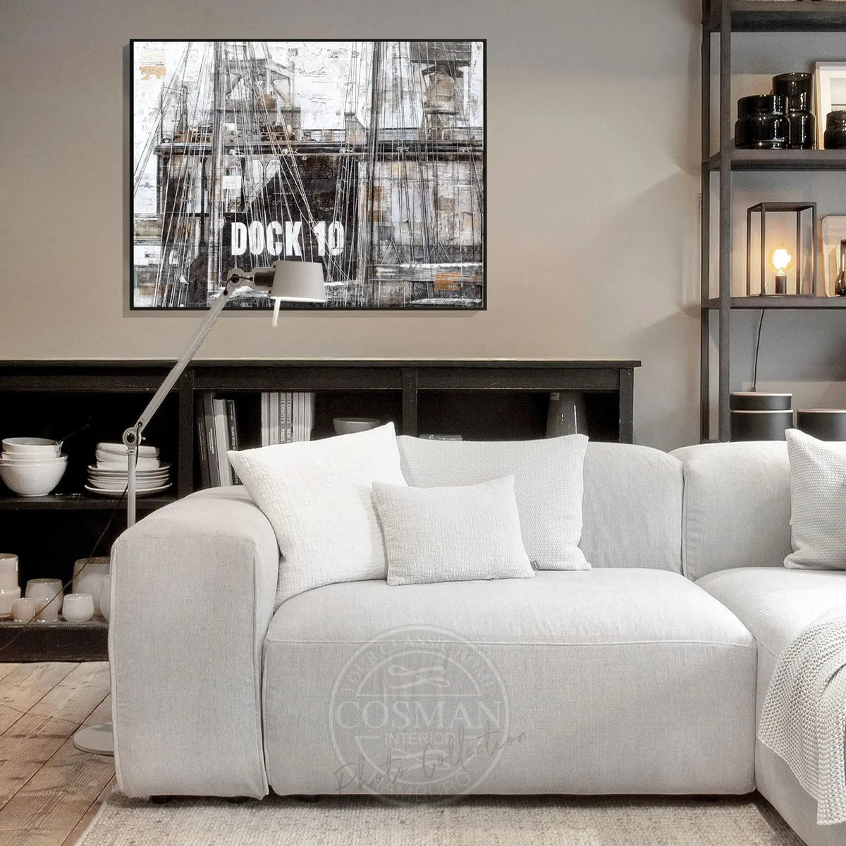 Wandbild GM85 Hamburg Dock 10 von Cosman-Photocollection, Druck auf Leinwand mit Schattenfuge, schwarz, 125x95 cm