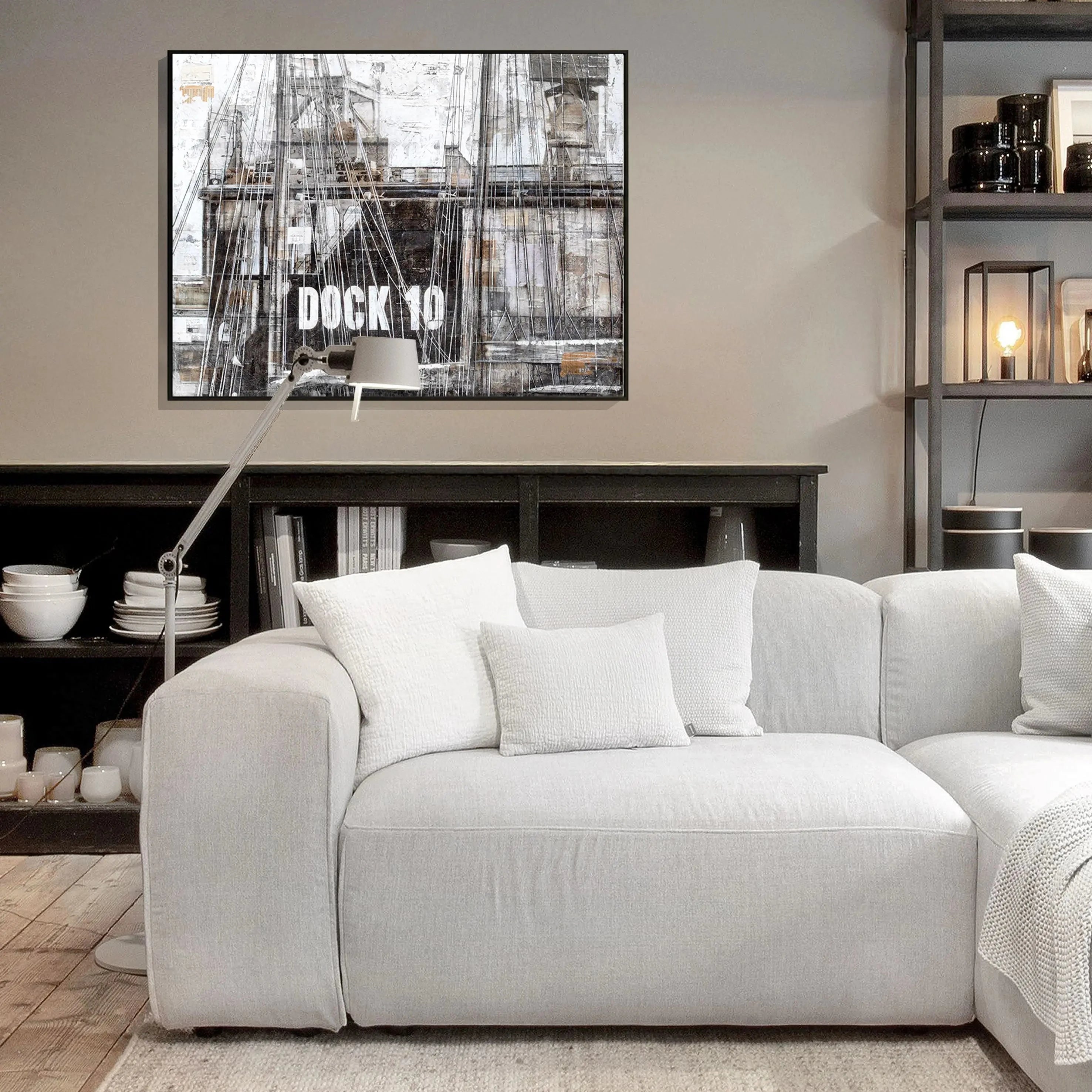 Wandbild GM85 Hamburg Dock 10 von Cosman-Photocollection, Druck auf Leinwand mit Schattenfuge, schwarz, 125x95 cm
