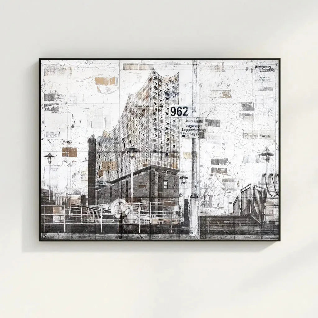 Hochwertiges Wandbild Motiv GM03 Hamburg Elbphilharmonie auf Leinwand mit Schattenfuge, von Cosman-Photocollection, 125x95cm