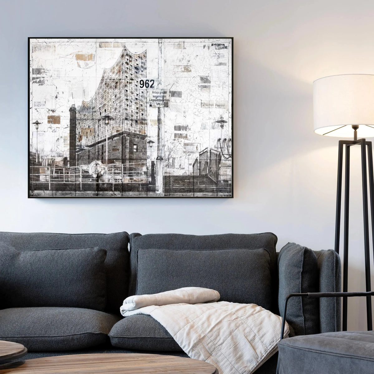 Wandbild Motiv GM03 Hamburg Elbphilharmonie auf Leinwand mit Schattenfuge, Schwarz, 125cm x 95cm, von Cosman-Photocollection.