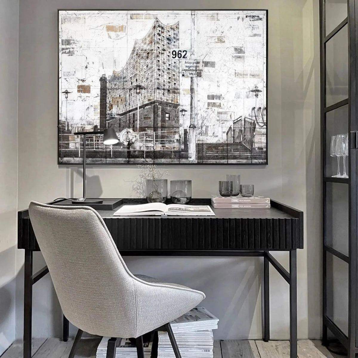 Wandbild GM03 Hamburg Elbphilharmonie von Cosman-Photocollection, Druck auf Leinwand mit Schattenfuge, schwarz, 125x95cm