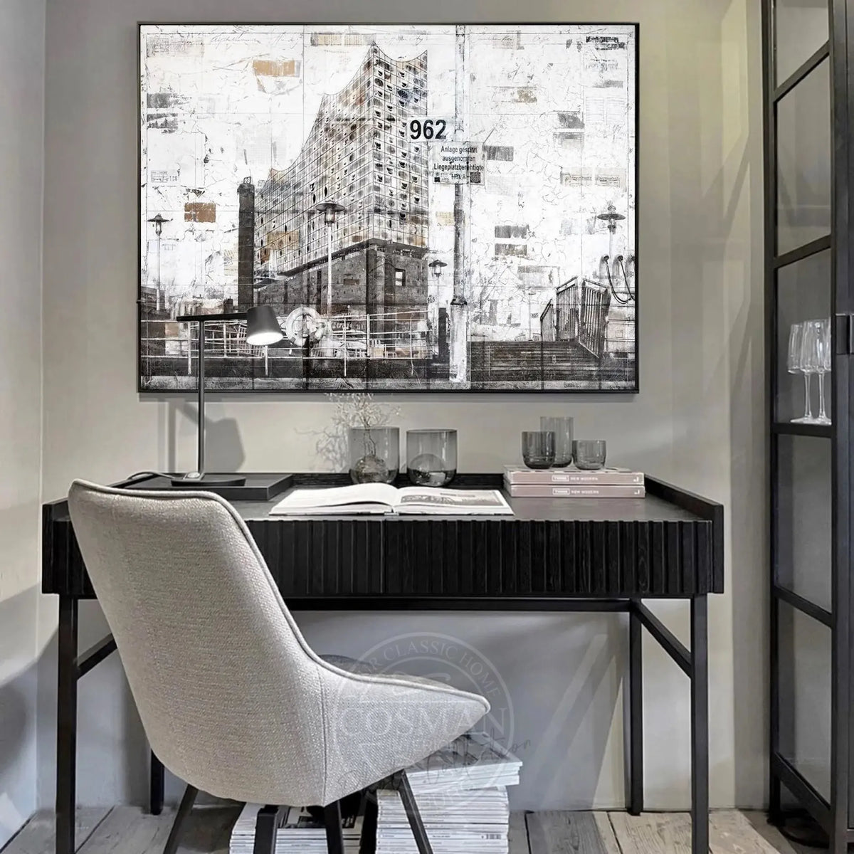 Wandbild GM03 Hamburg Elbphilharmonie von Cosman-Photocollection, Druck auf Leinwand mit Schattenfuge, schwarz, 125x95cm