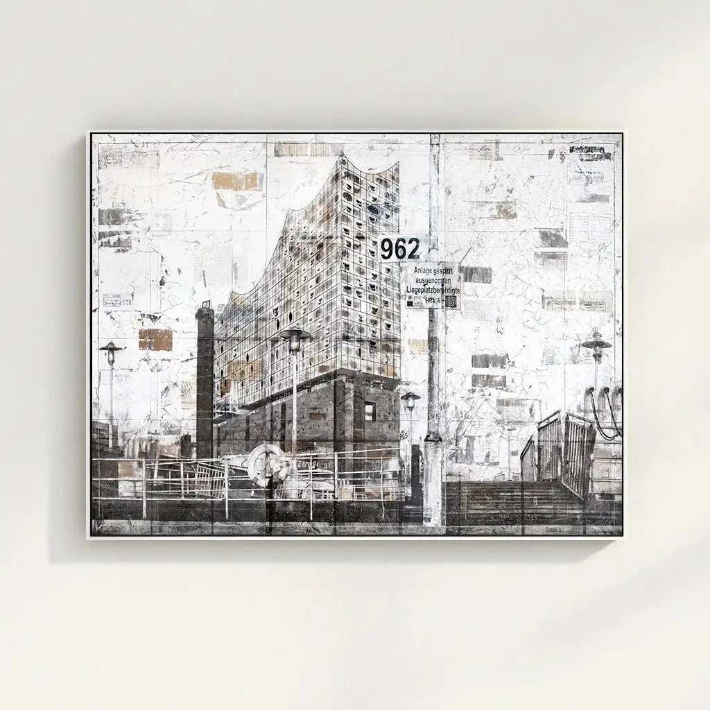 Wandbild Hamburg Elbphilharmonie von Cosman-Photocollection, Druck auf Leinwand mit Schattenfuge, ca. 125x95cm, modernes Kunstwerk