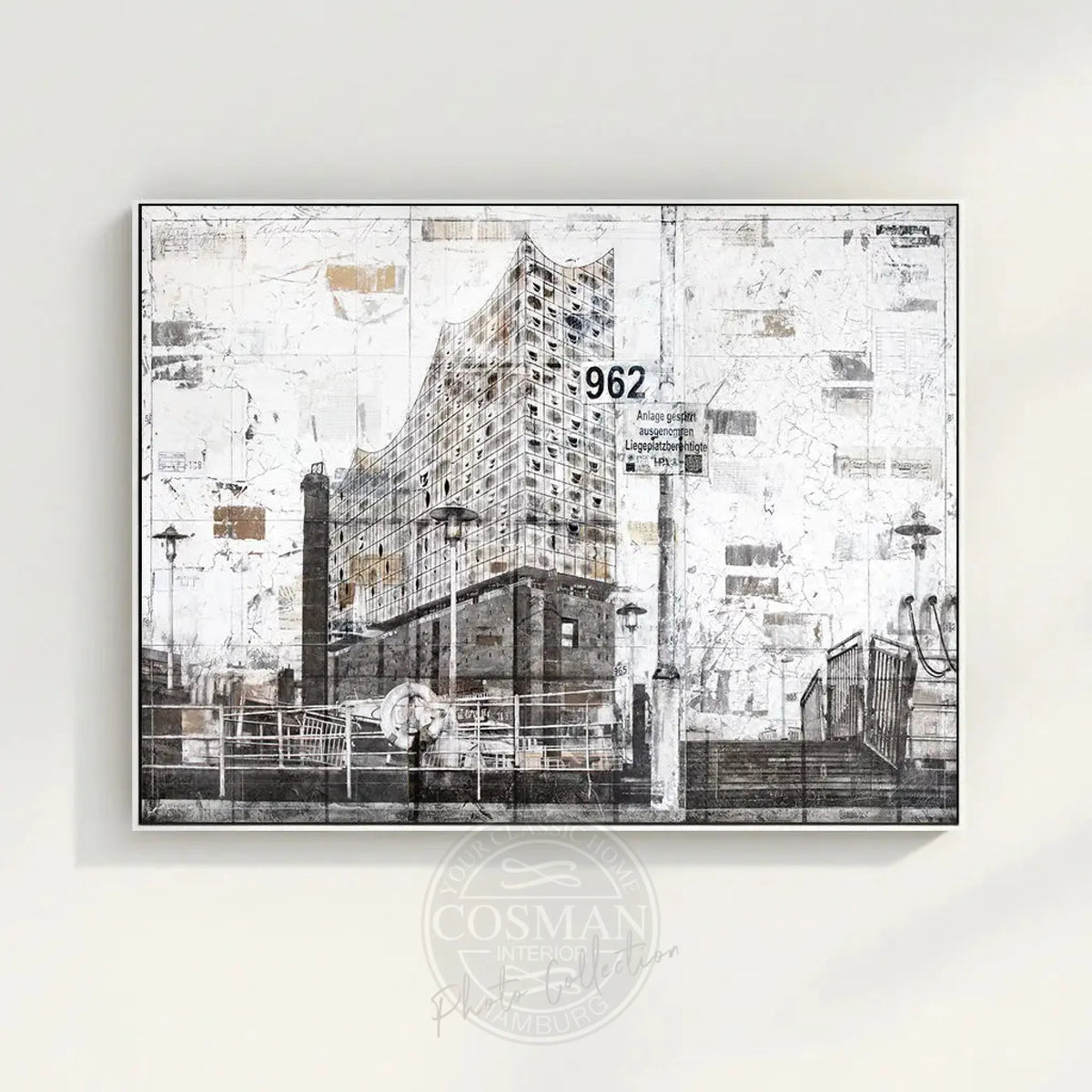Wandbild Hamburg Elbphilharmonie von Cosman-Photocollection, Druck auf Leinwand mit Schattenfuge, ca. 125x95cm, modernes Kunstwerk