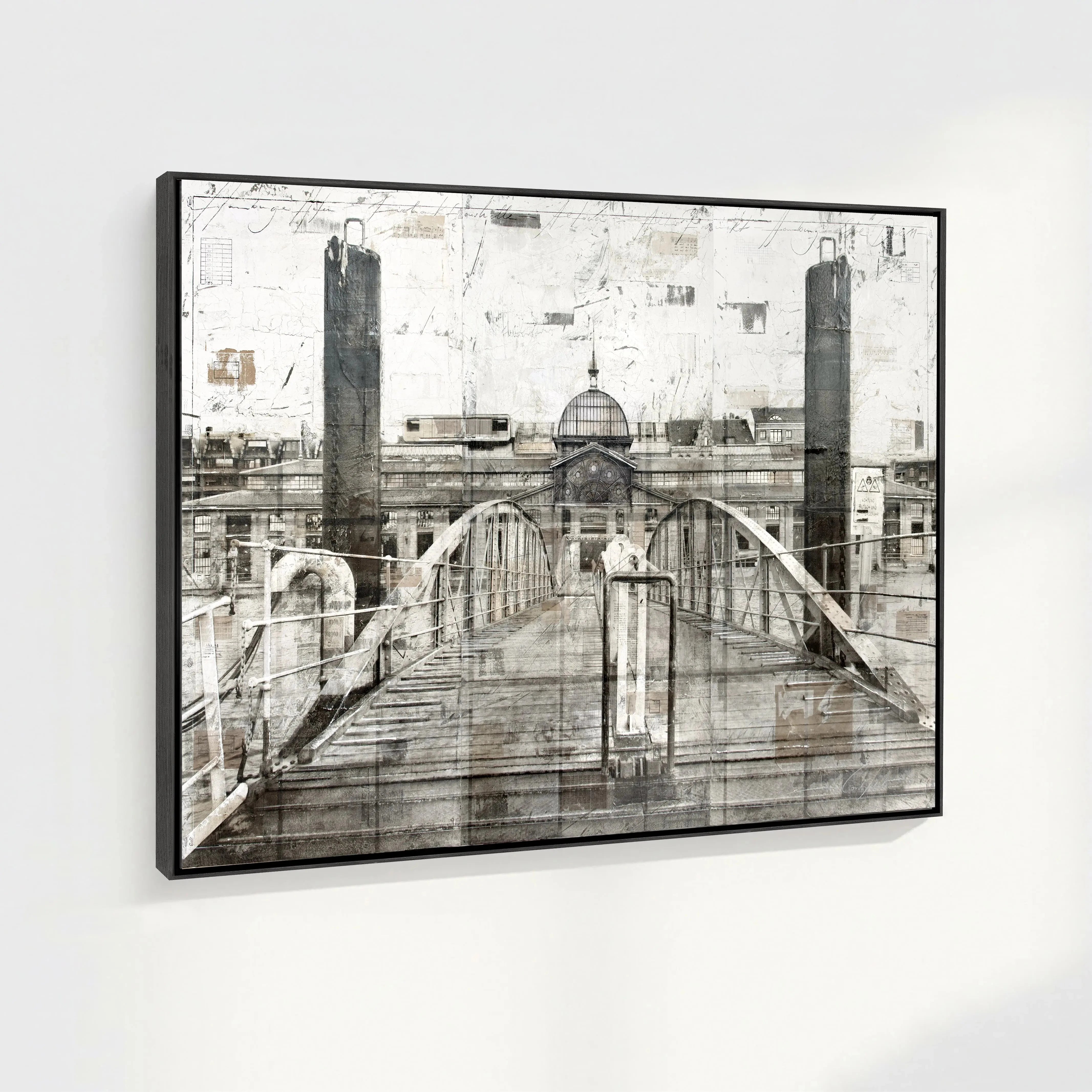 Wandbild Motiv GM04 Hamburg Fischmarkt, Druck auf Leinwand mit Schattenfuge, von Cosman-Photocollection, schwarz, 125x95 cm
