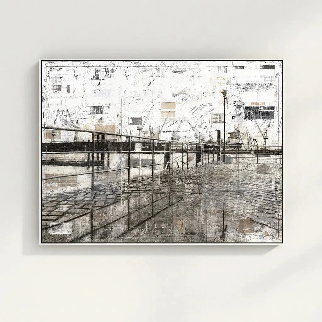 Wandbild Hamburg Hafen von Cosman-Photocollection, Druck auf Leinwand mit Schattenfuge, 125x95 cm, maritimes Motiv.