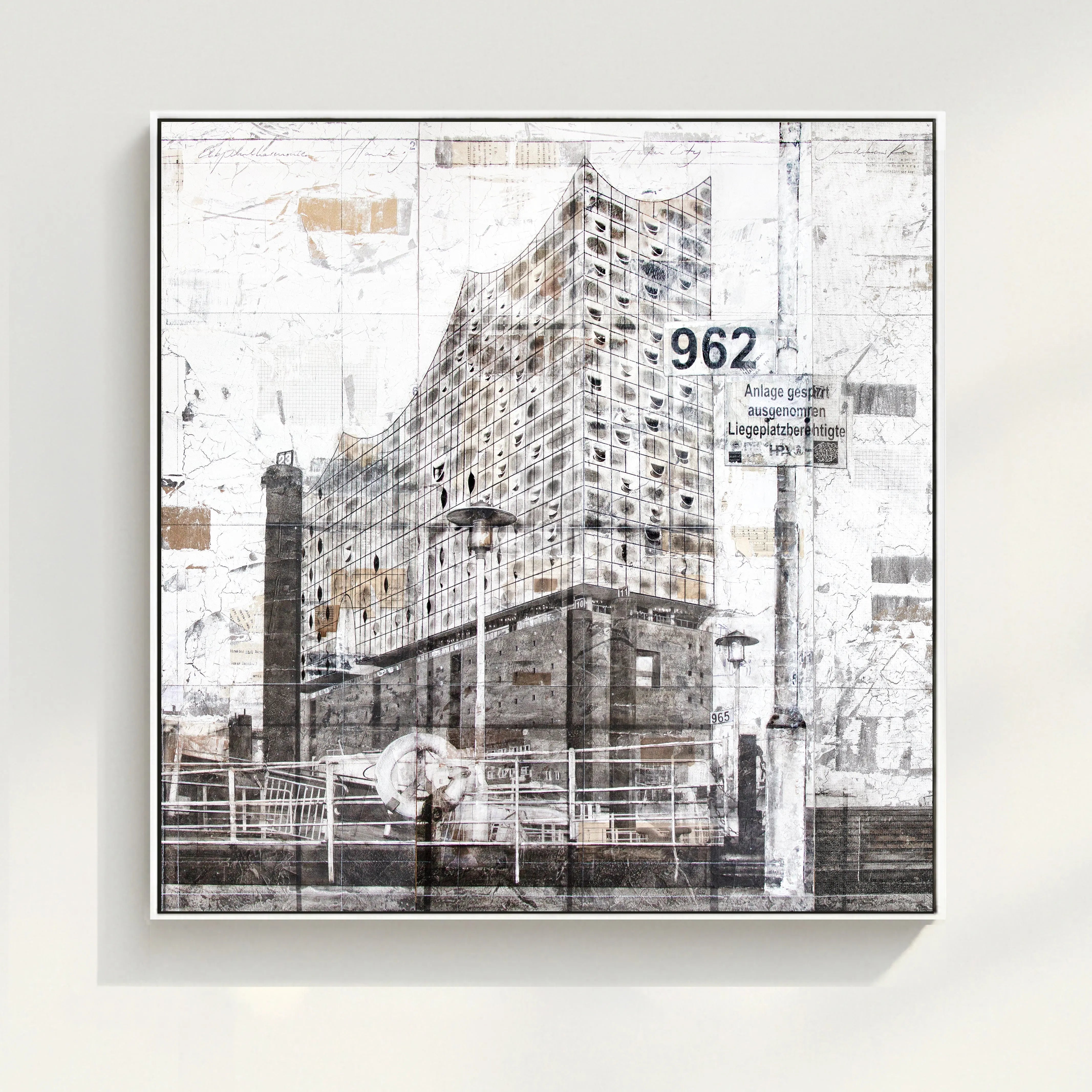 Wandbild Hamburg Elbphilharmonie auf Leinwand mit Schattenfuge, von Cosman-Photocollection, quadratisch, schwarzes Design