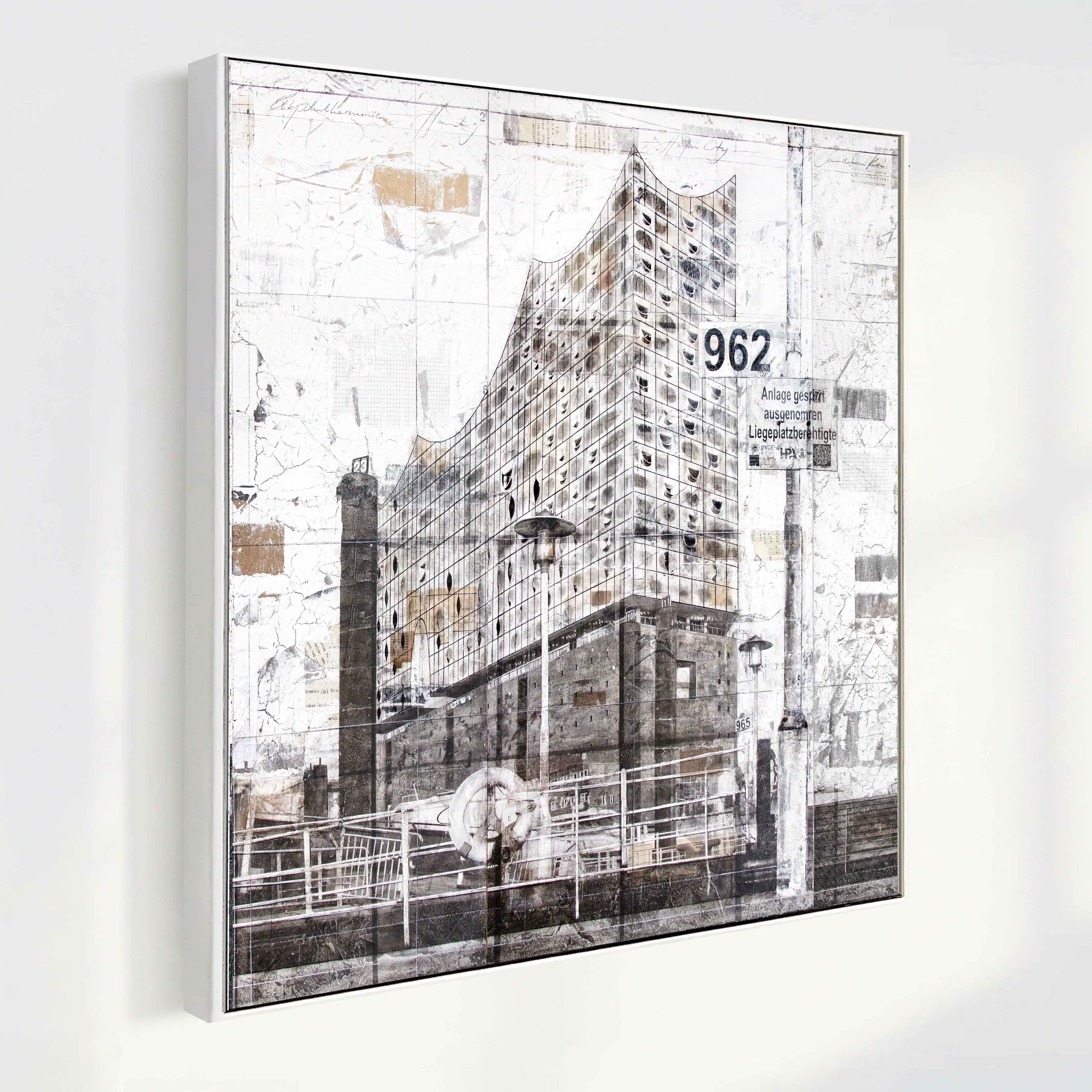 Wandbild Hamburg Elbphilharmonie auf Leinwand mit Schattenfuge, 84x84 cm, von Cosman-Photocollection, detailreiche Architekturaufnahme