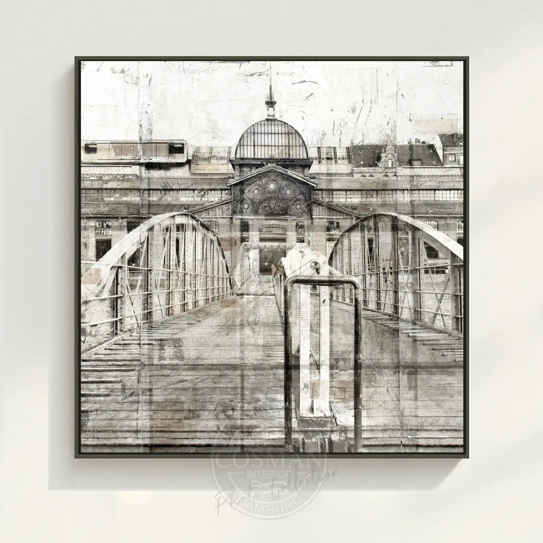 Schwarz-Weiß-Wandbild der Hamburger Fischauktionshalle – GM04Q