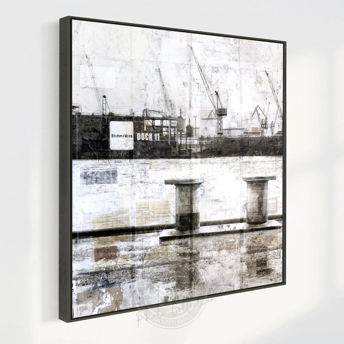 Maritimes Wandbild GM06Q Hamburg Hafen – Leinwanddruck mit Schattenfuge