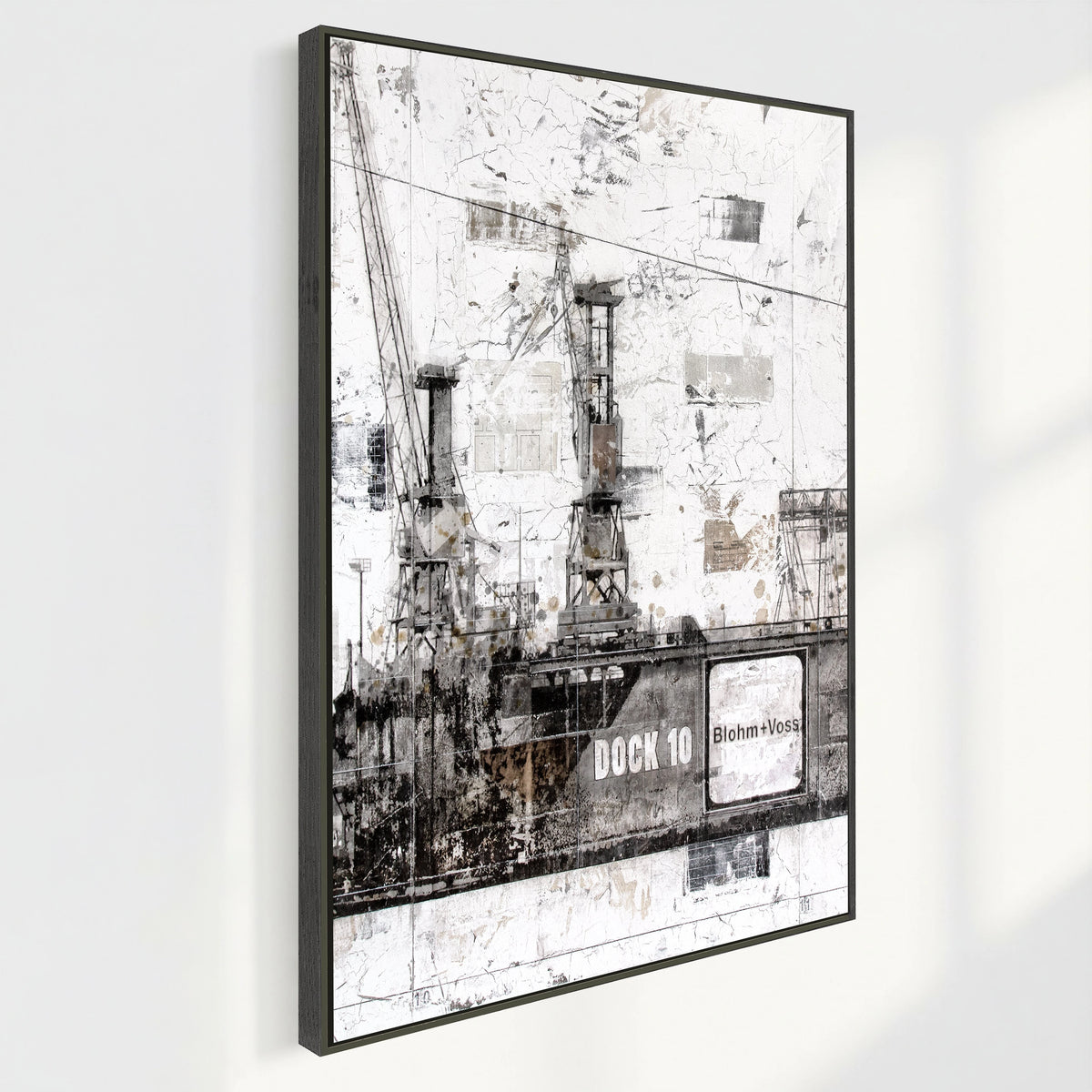 Wandbild GM09B Hamburg Dock 10 auf Leinwand, schwarzer Druck mit Schattenfuge, von Cosman-Photocollection, 95x125 cm
