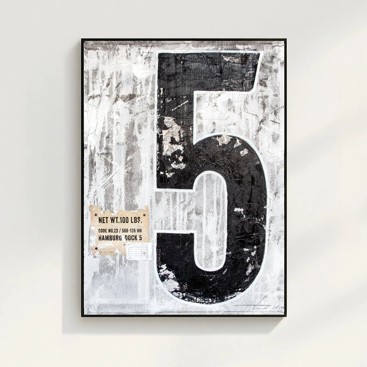Abstraktes Wandbild "Fünf" von Cosman-Photocollection, Druck auf Leinwand mit Schattenfuge, schwarz, 95x125 cm.