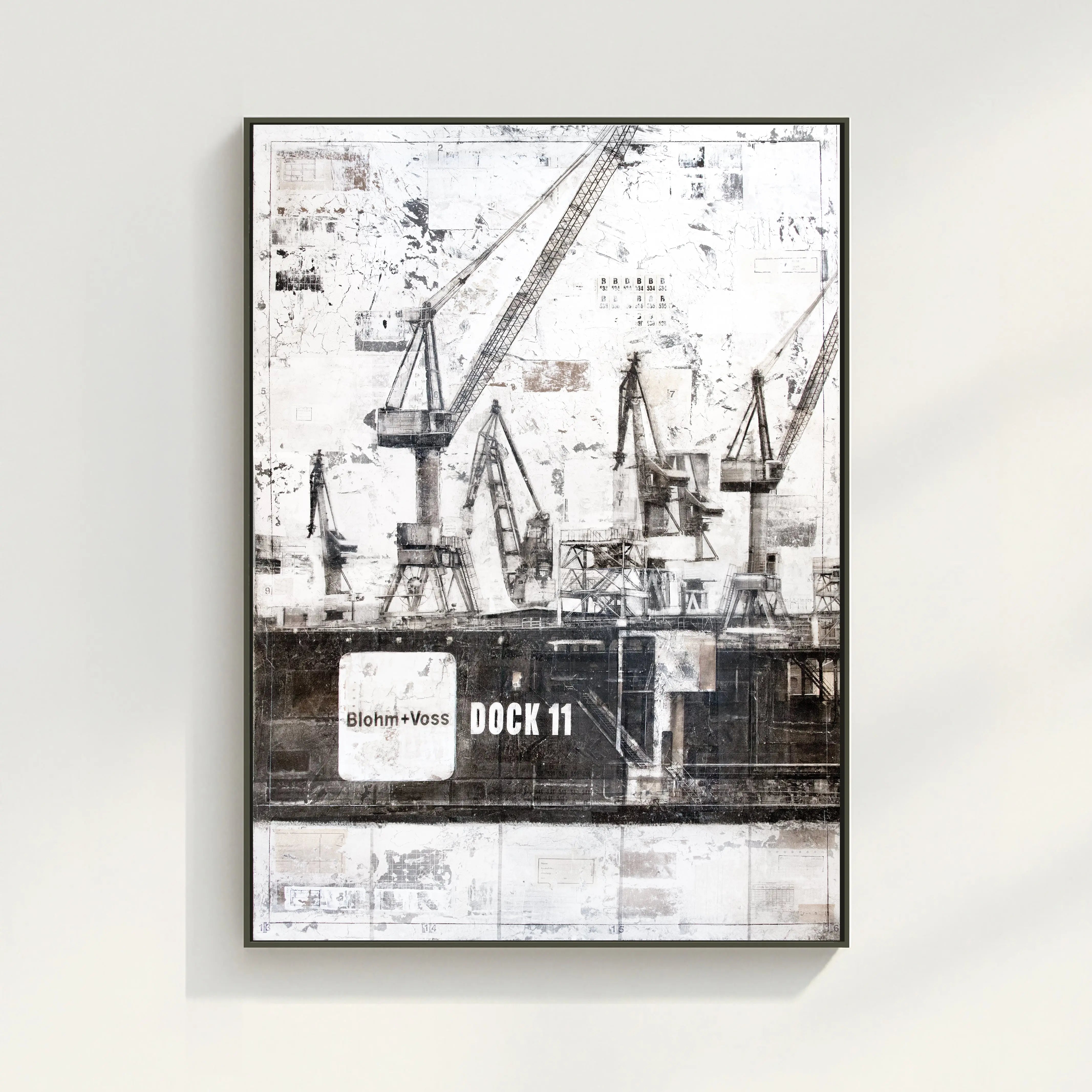 Wandbild GM77 Hamburg "Dock 11" von Cosman-Photocollection, Druck auf Leinwand mit Schattenfuge, 95x125 cm, schwarz