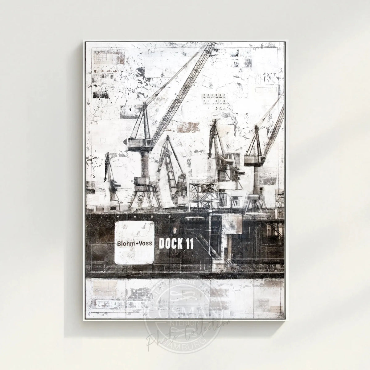 Hochwertiges Wandbild GM77 Hamburg "Dock 11" von Cosman-Photocollection, Druck auf Leinwand mit Schattenfuge, schwarz, 95x125 cm