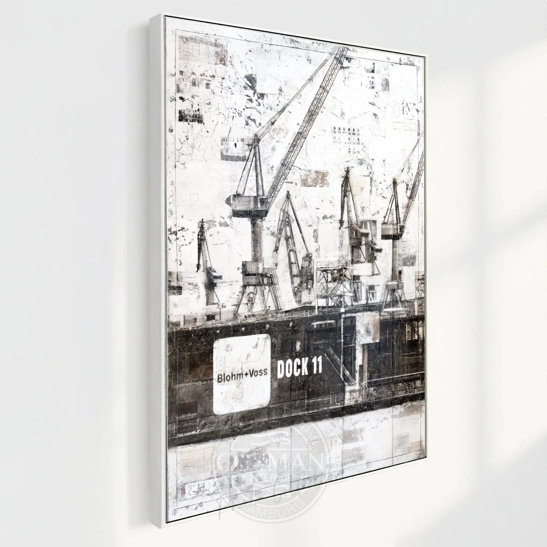 Hochwertiges Wandbild GM77 Hamburg "Dock 11" von Cosman-Photocollection, Druck auf Leinwand mit Schattenfuge, schwarz, 95x125 cm
