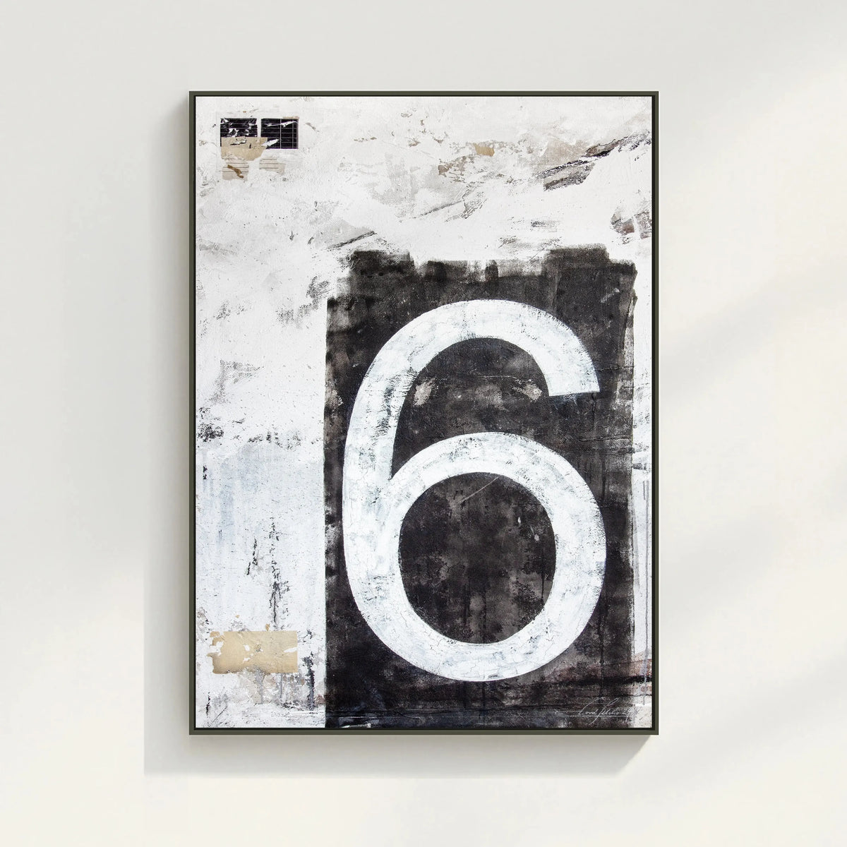 Schwarz Wandbild GM86 von Cosman-Photocollection mit Zahl "Sechs" auf Leinwand, 95x125cm, Druck mit Schattenfuge.