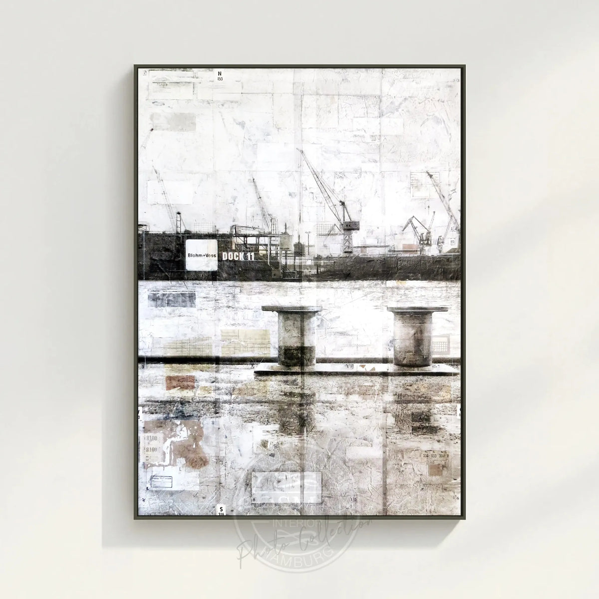Wandbild Hamburg Hafen mit Poller, Druck auf Leinwand von Cosman-Photocollection, 95x125 cm, mit Schattenfuge sichtbar.