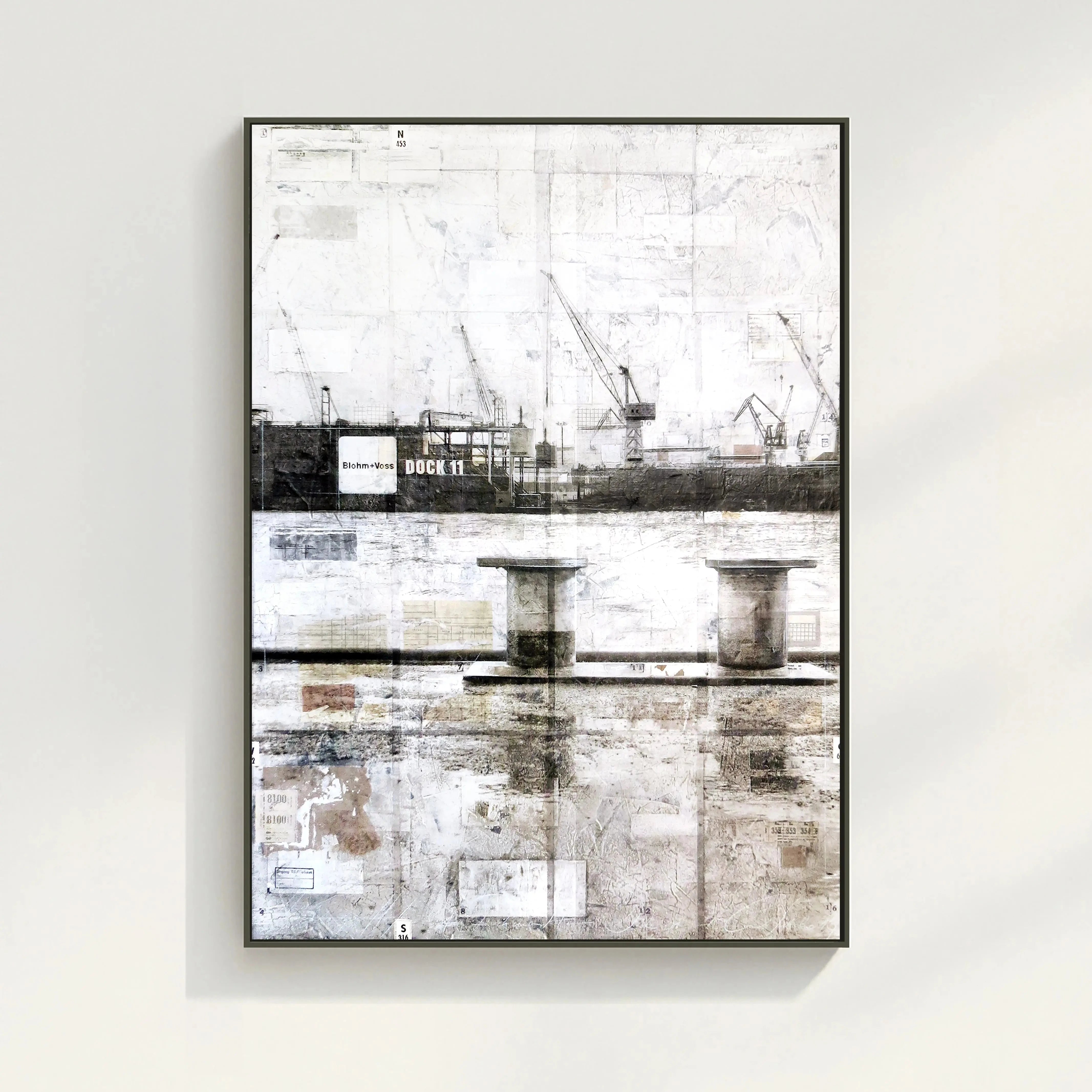 Wandbild Hamburg Hafen mit Poller, Druck auf Leinwand von Cosman-Photocollection, 95x125 cm, mit Schattenfuge sichtbar.