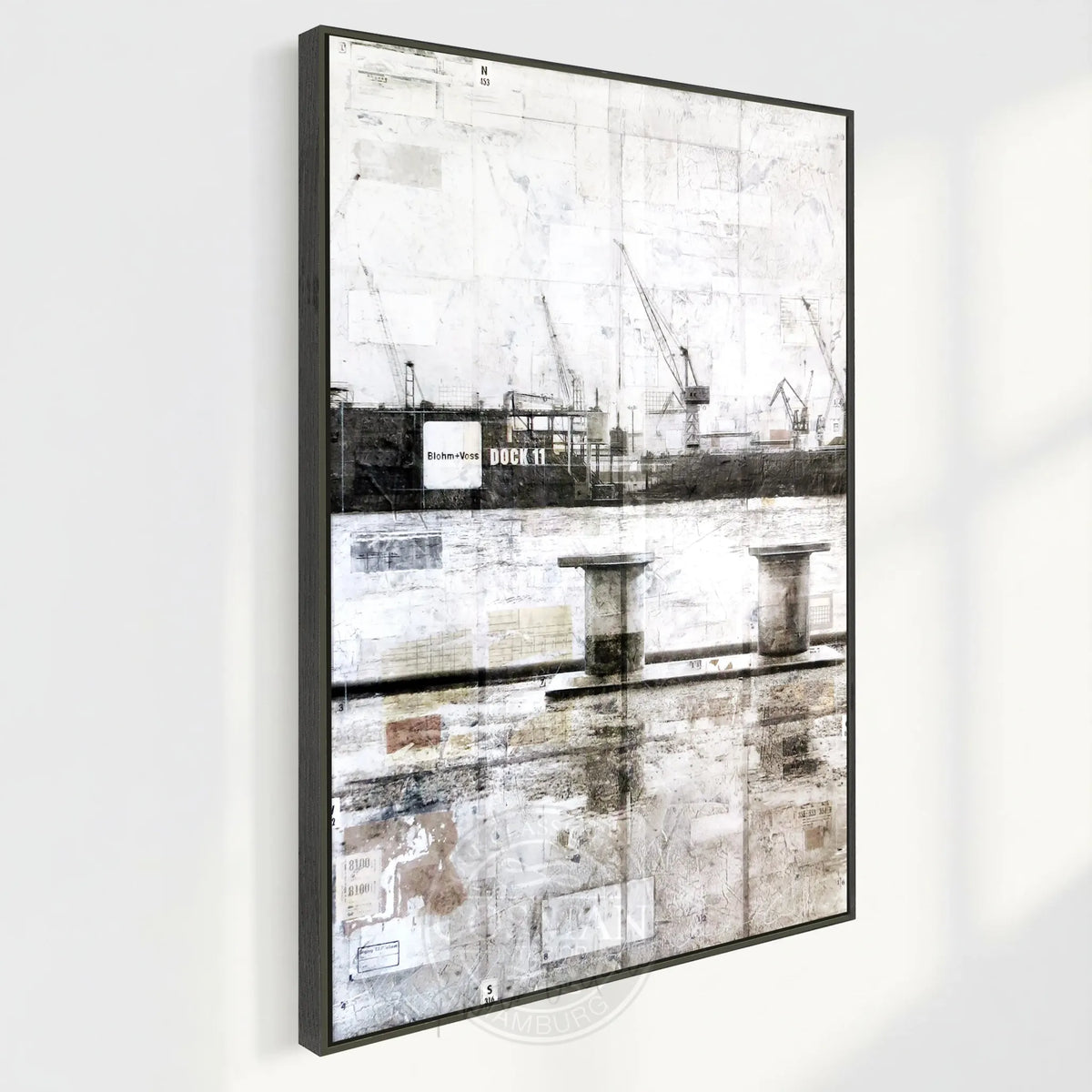 Hochwertiges Wandbild Motiv GM06A Hamburg Hafen Poller auf Leinwand mit Schattenfuge, von Cosman-Photocollection, 95x125 cm