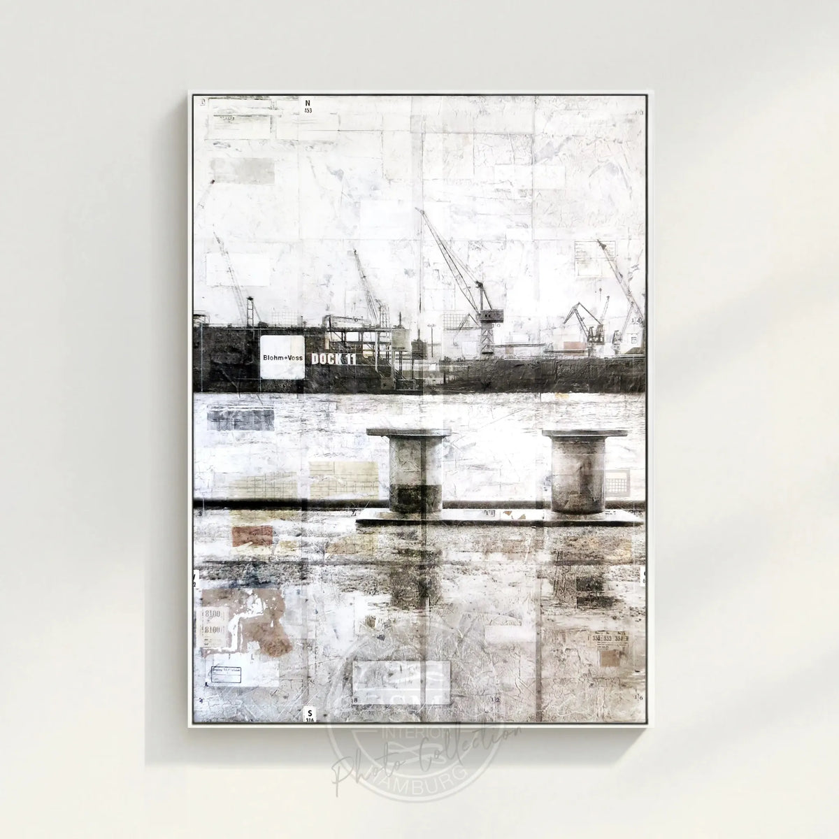 Wandbild Motiv GM06A Hamburg Hafen mit Poller, Druck auf Leinwand mit Schattenfuge von Cosman-Photocollection, schwarz, 95x125 cm