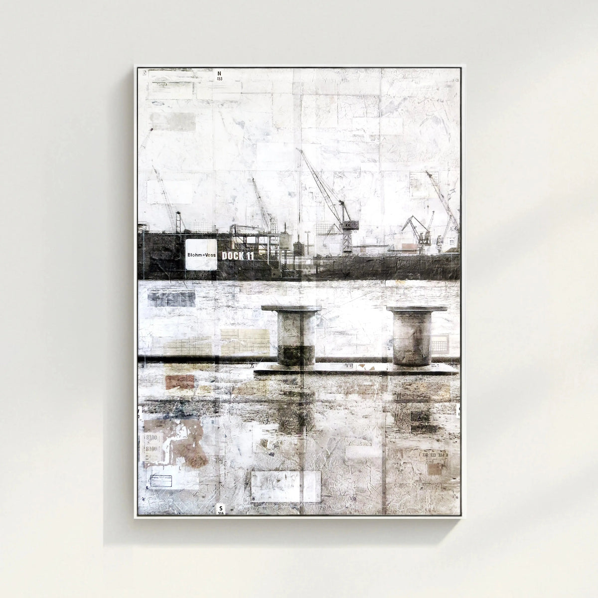 Wandbild Motiv GM06A Hamburg Hafen mit Poller, Druck auf Leinwand mit Schattenfuge von Cosman-Photocollection, schwarz, 95x125 cm