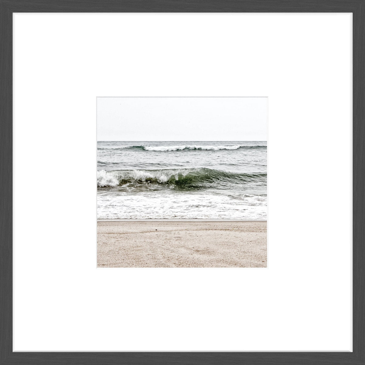 Schwarz-weiß Poster mit Rahmen, Hamptons Long Island ’Ocean’, 43x43cm, von Cosman-Photocollection, modernes Wandbild.