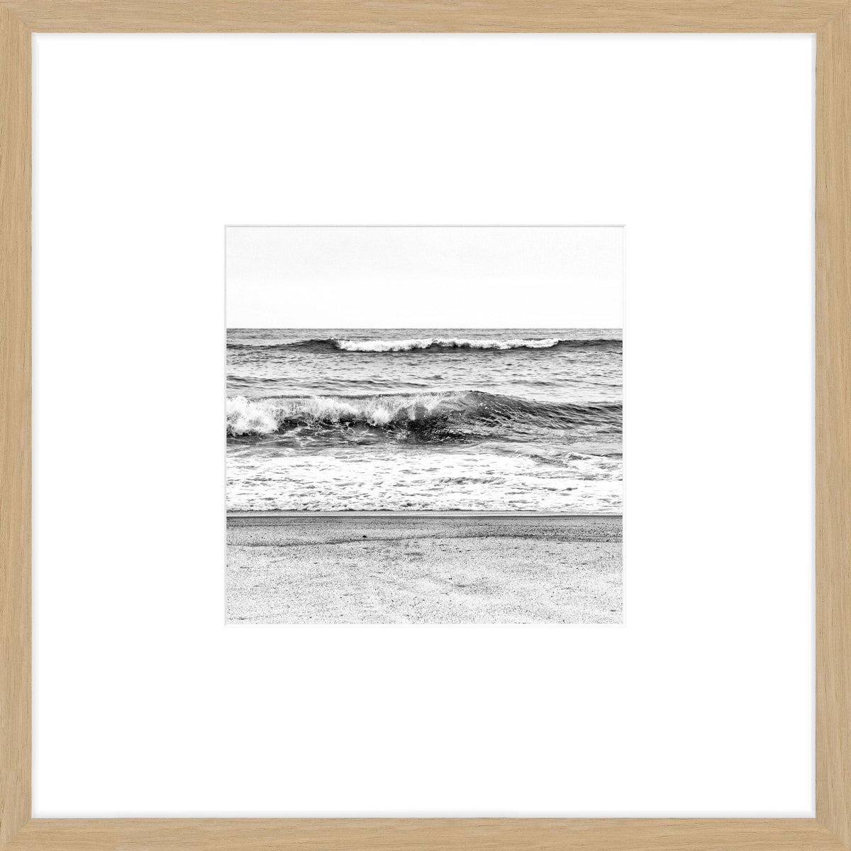 Schwarz-weiß Poster mit Rahmen, Hamptons Long Island Ocean Motiv, 43x43cm, von Cosman-Photocollection.