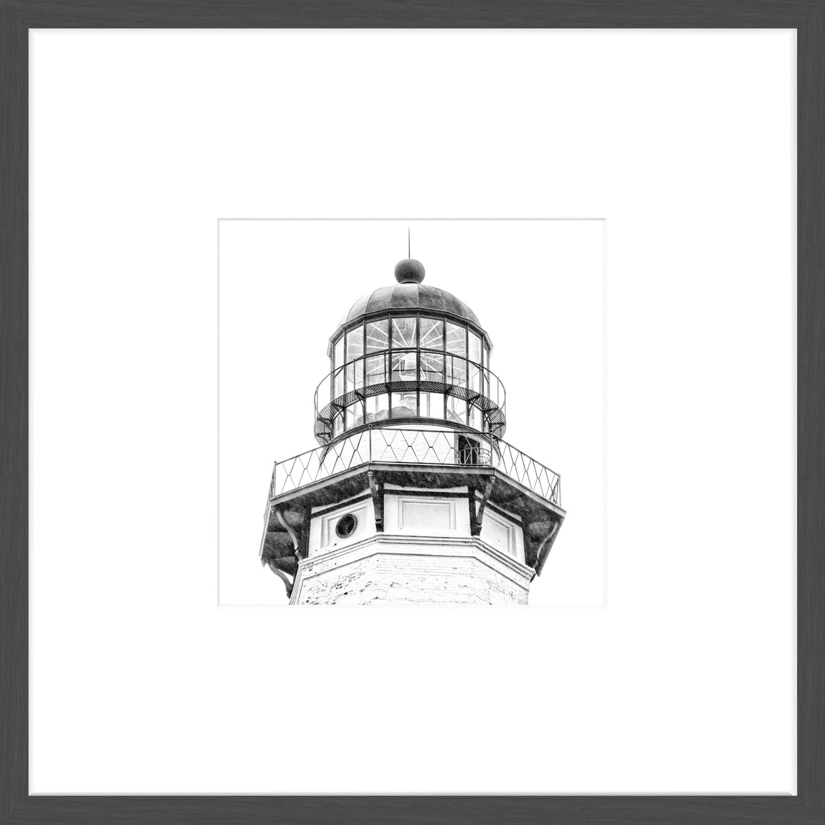 Schwarz-weiß Poster mit Rahmen Hamptons Montauk Leuchtturm, 43x43cm, von Cosman-Photocollection, im schwarzen Mattenrahmen.
