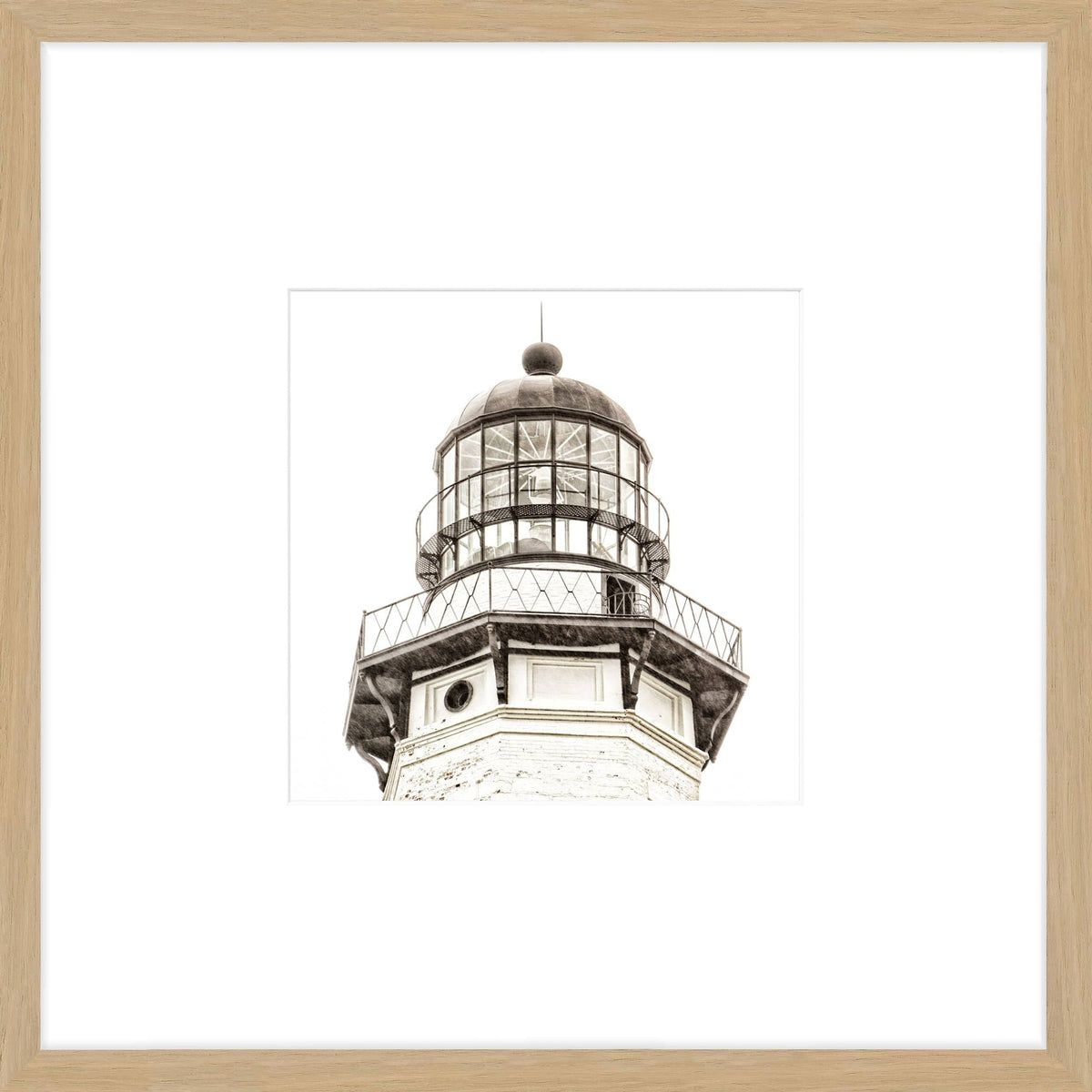 Schwarz-weiß Poster mit Rahmen Hamptons Montauk Leuchtturm, 43x43cm, von Cosman-Photocollection, hochwertiger Objektrahmen