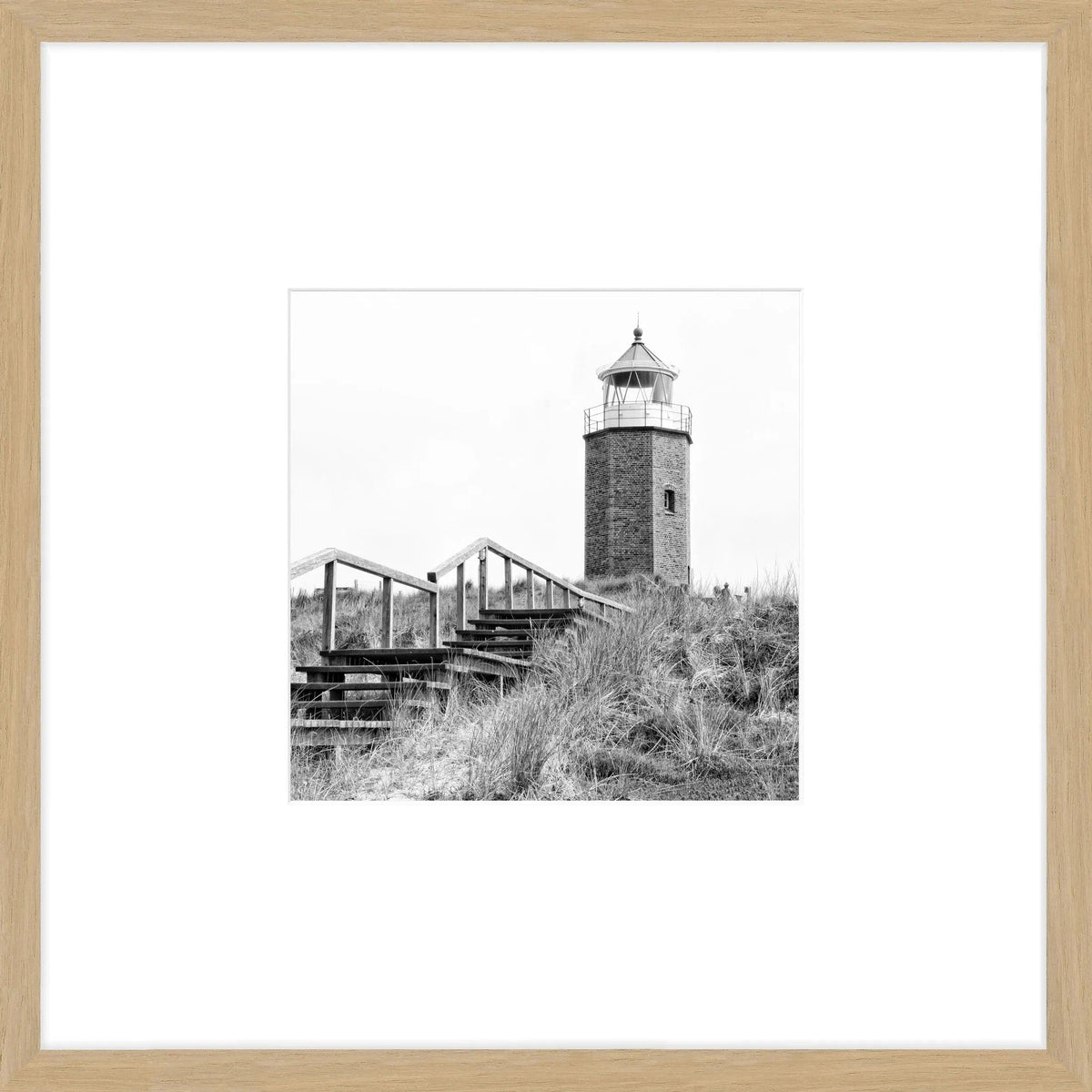 Schwarz-weiß Poster mit Rahmen von Cosman-Photocollection, Leuchtturm Kampen Sylt, 43x43cm, Wanddekoration