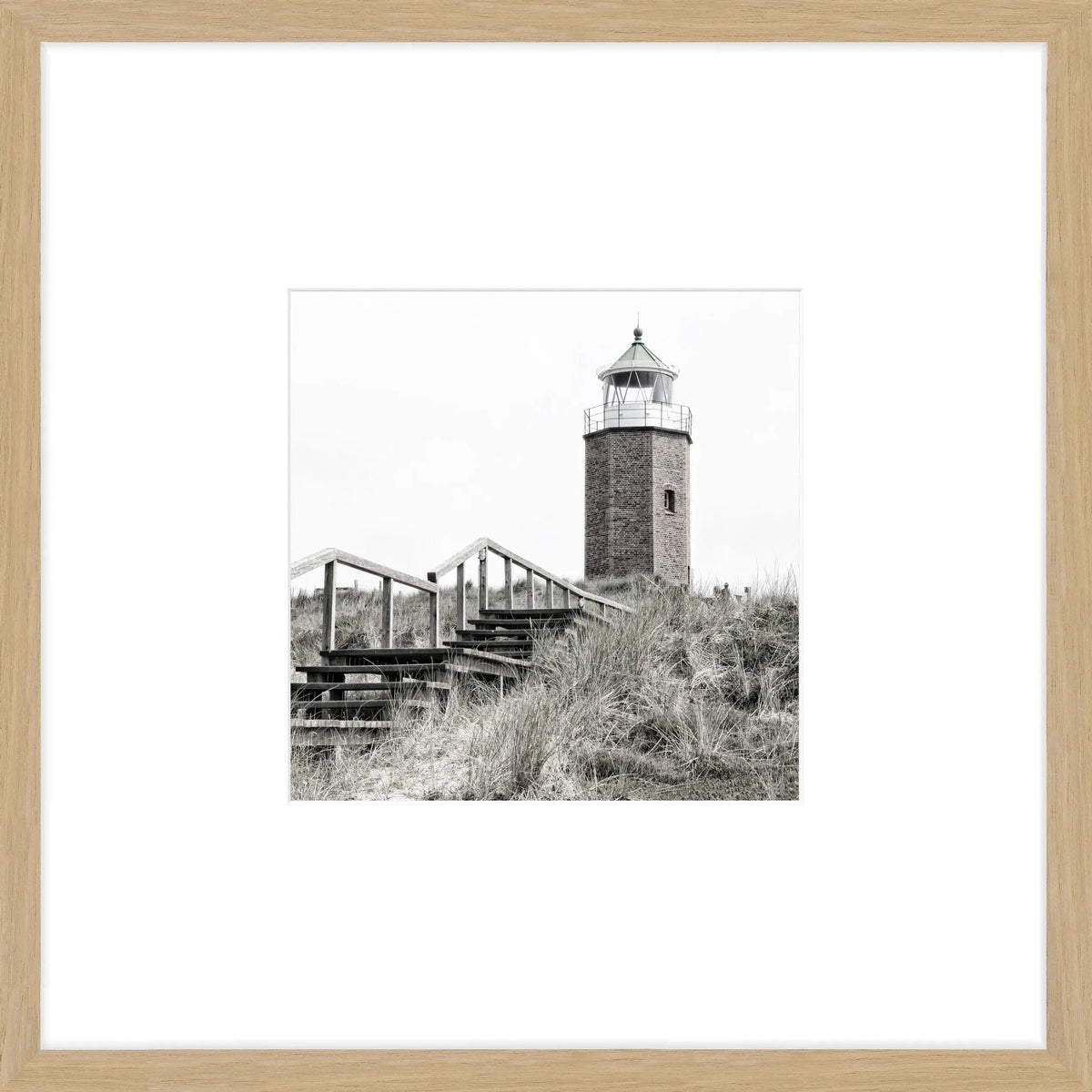 Schwarz-weiß Poster mit Rahmen von Sylt Leuchtturm Kampen, 43x43cm, von Cosman-Photocollection, dekorativer Wandbild.