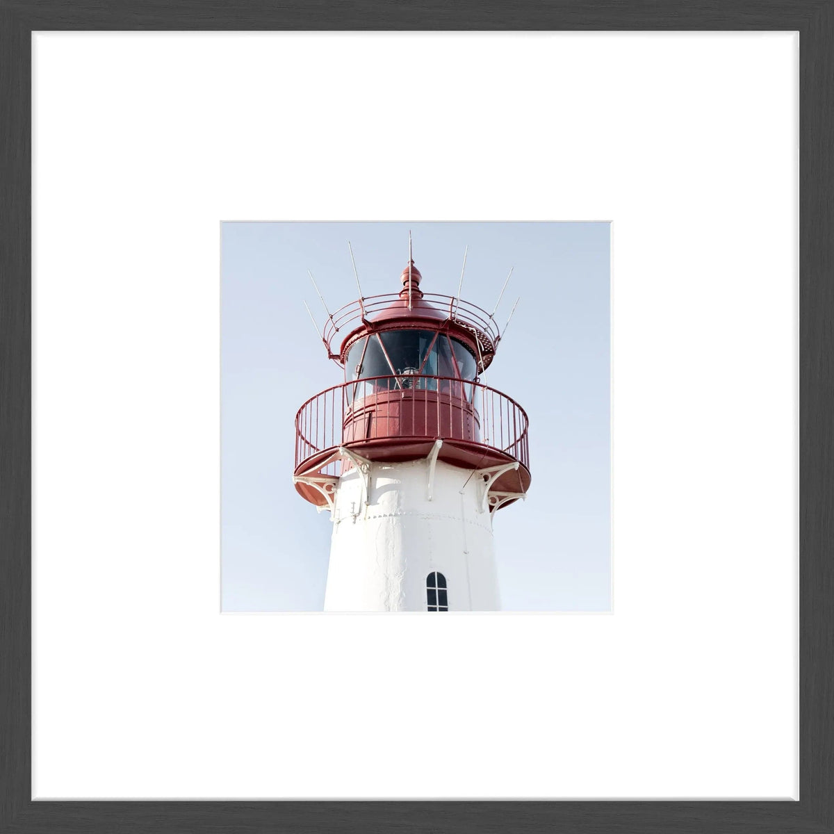 Schwarz-weiß Poster mit Rahmen, Lister Leuchtturm auf Sylt, 43x43cm, von Cosman-Photocollection, dekoratives Wandbild