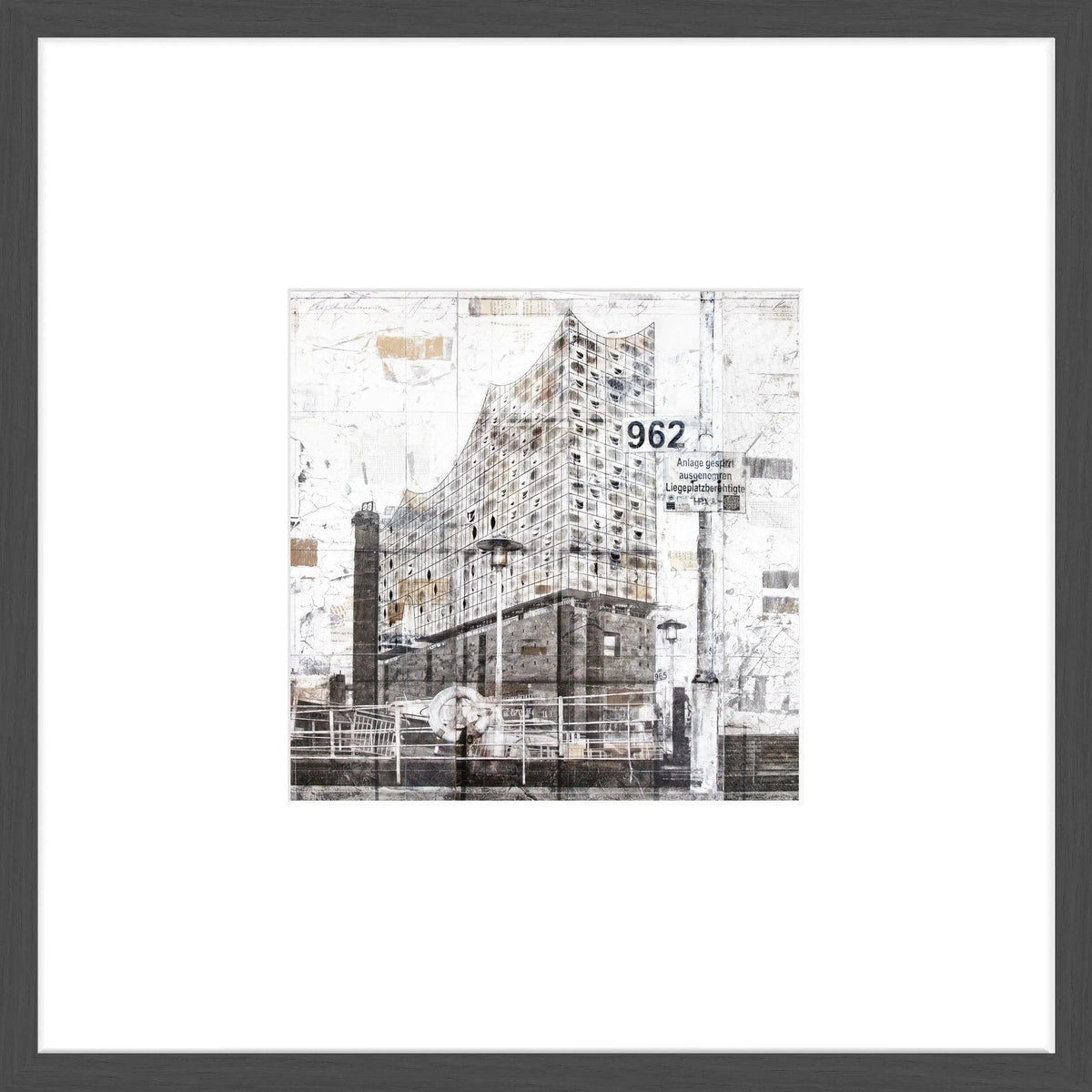 Schwarz matten Poster mit Rahmen der Elbphilharmonie Hamburg, 43x43cm, von Cosman-Photocollection, in hochwertigem Objektrahmen.