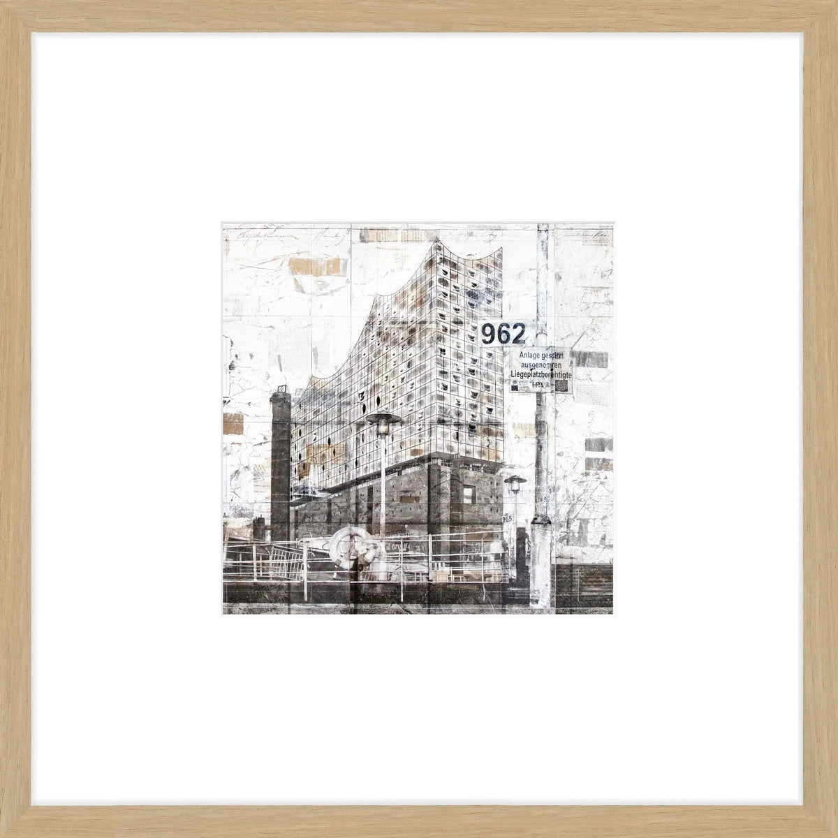 Schwarz-mattierter Posterrahmen mit Bild der Elbphilharmonie Hamburg, 43x43cm, von Cosman-Photocollection.