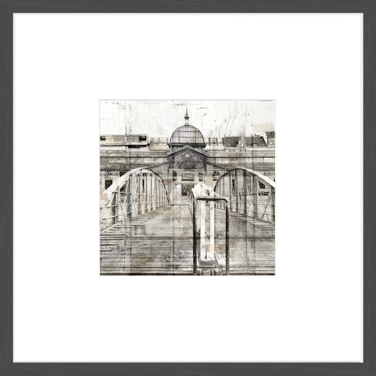 Schwarz mattes Poster mit Rahmen, Fischauktionshalle Hamburg, 43x43cm, von Cosman-Photocollection, detailreiche Stadtaufnahme