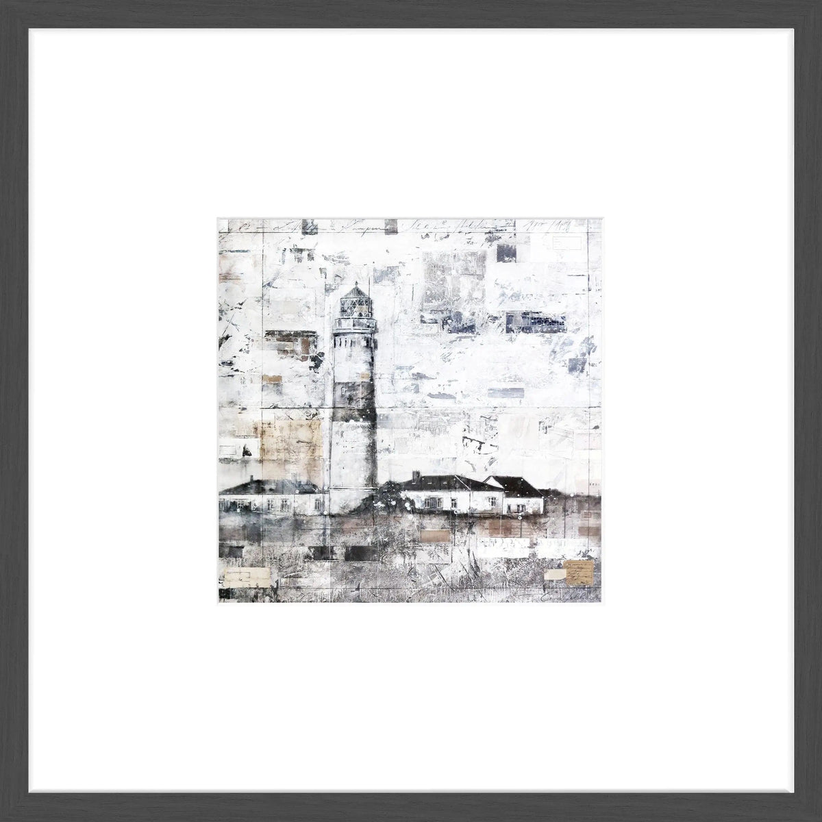 Schwarz mattes Poster mit Rahmen von Cosman-Photocollection, Leuchtturm in Kampen Sylt, 43x43cm, dekoratives Wandbild